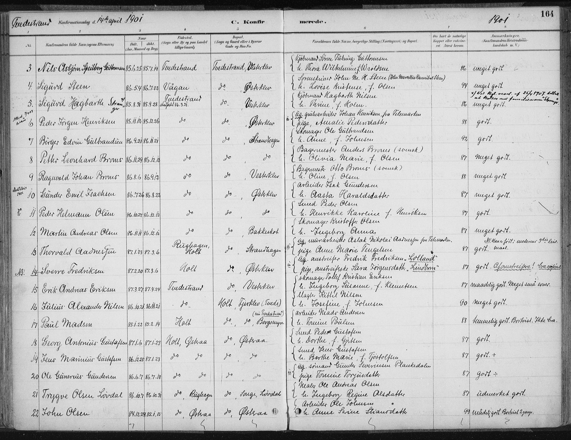 Tvedestrand sokneprestkontor, AV/SAK-1111-0042/F/Fa/L0001: Parish register (official) no. A 1, 1885-1916, p. 164