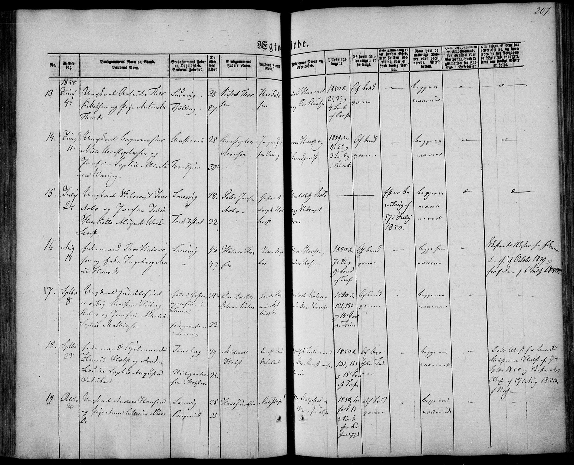 Larvik kirkebøker, AV/SAKO-A-352/F/Fa/L0003: Parish register (official) no. I 3, 1848-1856, p. 207