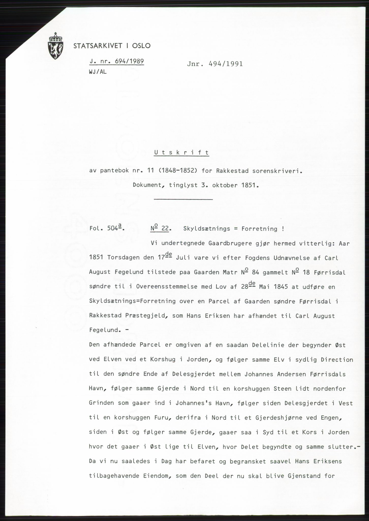 Statsarkivet i Oslo, SAO/A-10621/Z/Zd/L0047: Avskrifter, j.nr 52-4422/1989, 1989, p. 67