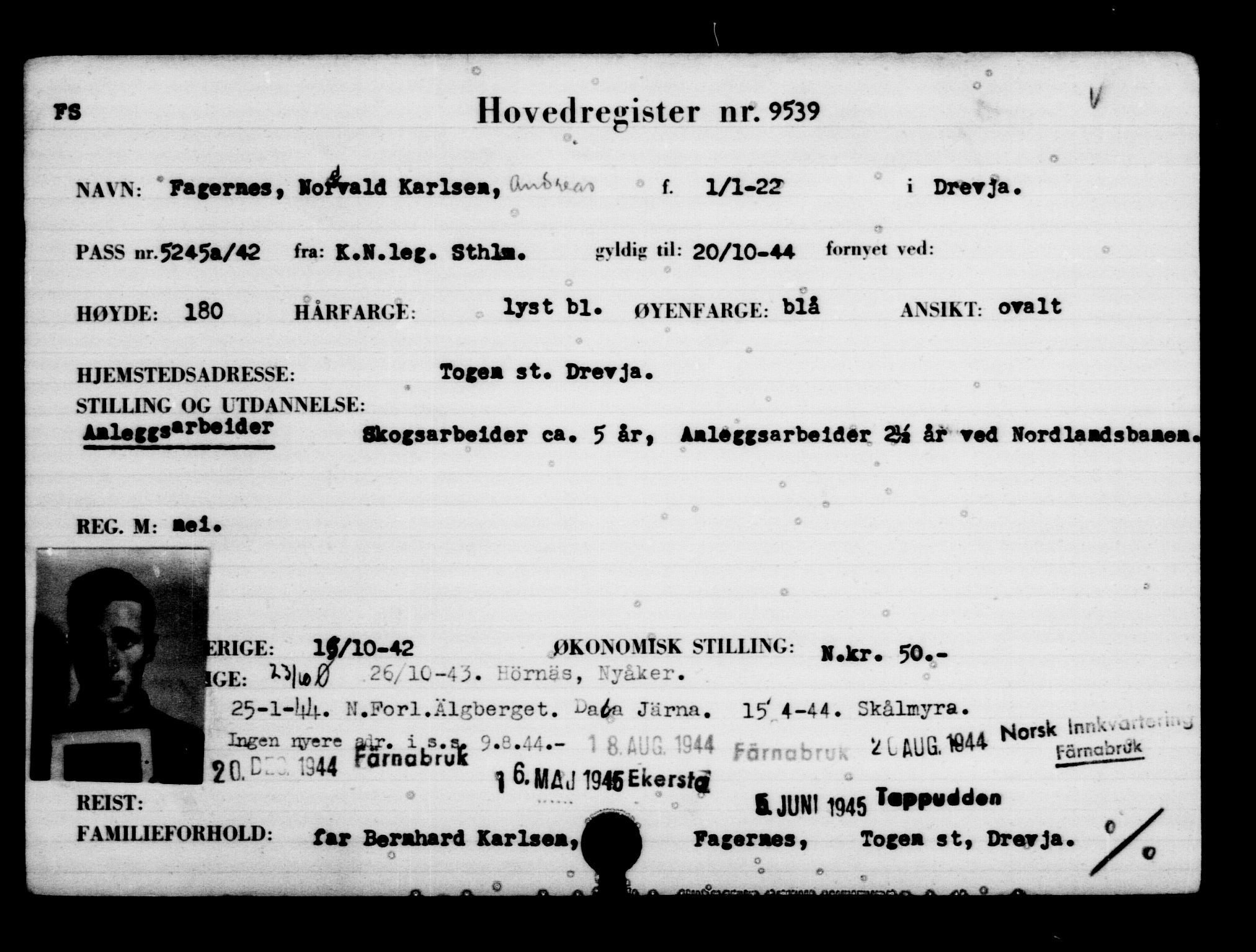 Utenriksstasjonene, Legasjonen i Stockholm, Flyktningkontoret, AV/RA-S-6753/V/Va/L0006: Kjesäterkartoteket, flyktninger med registreringsnr. 9400-12711, 1940-1945, p. 149