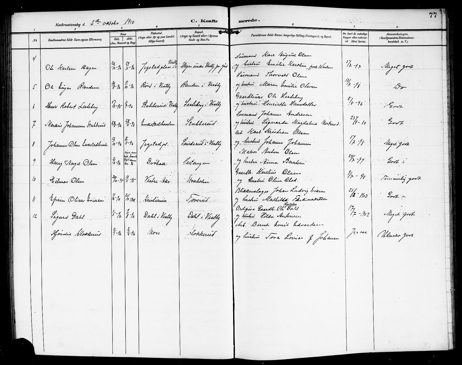 Vestby prestekontor Kirkebøker, SAO/A-10893/G/Ga/L0002: Parish register (copy) no. I 2, 1903-1916, p. 77