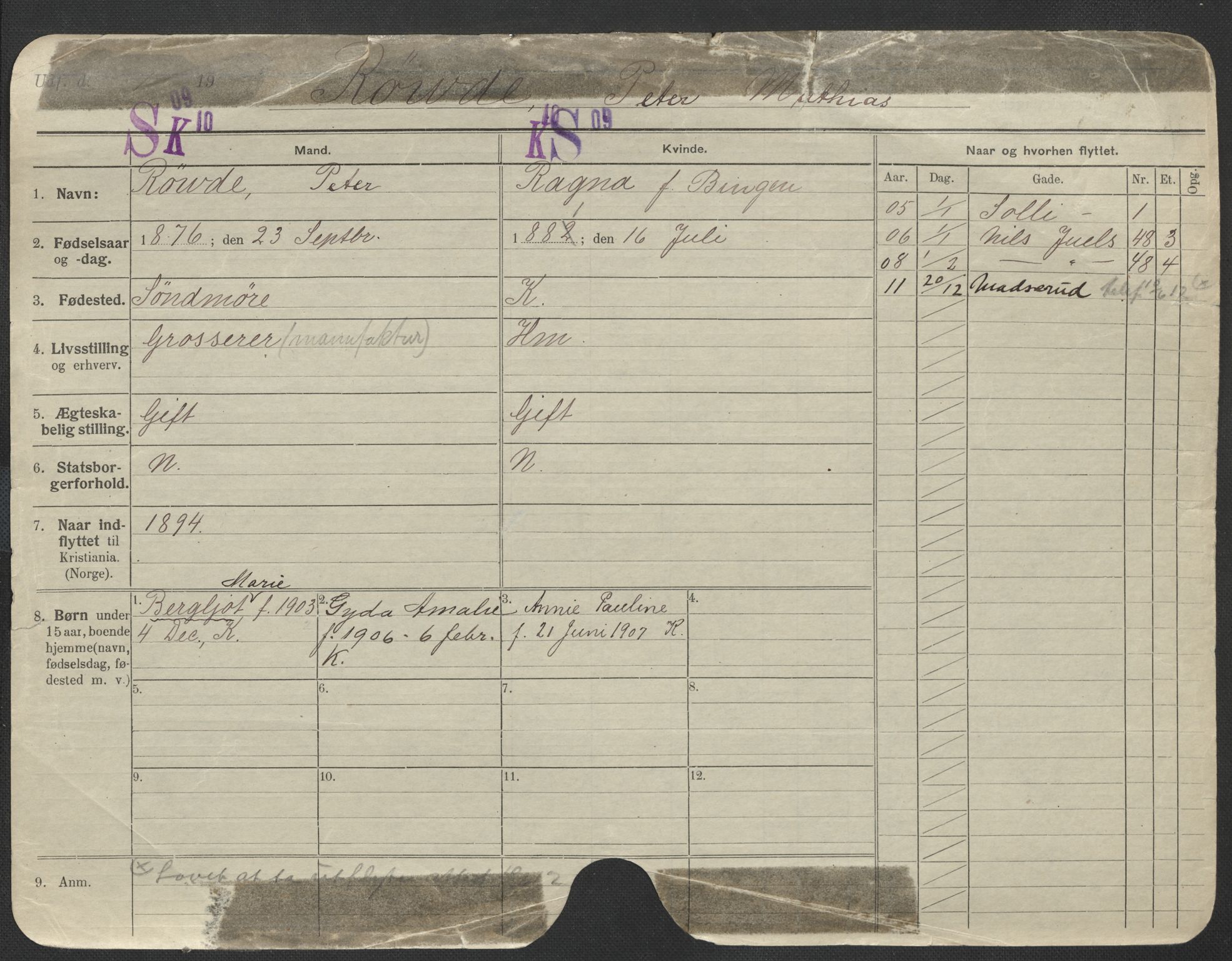 Oslo folkeregister, Registerkort, SAO/A-11715/F/Fa/Fac/L0009: Menn, 1906-1914, p. 865a