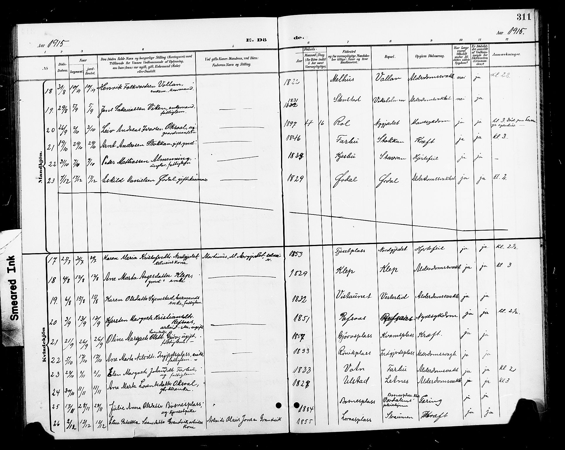 Ministerialprotokoller, klokkerbøker og fødselsregistre - Nord-Trøndelag, SAT/A-1458/730/L0302: Parish register (copy) no. 730C05, 1898-1924, p. 311