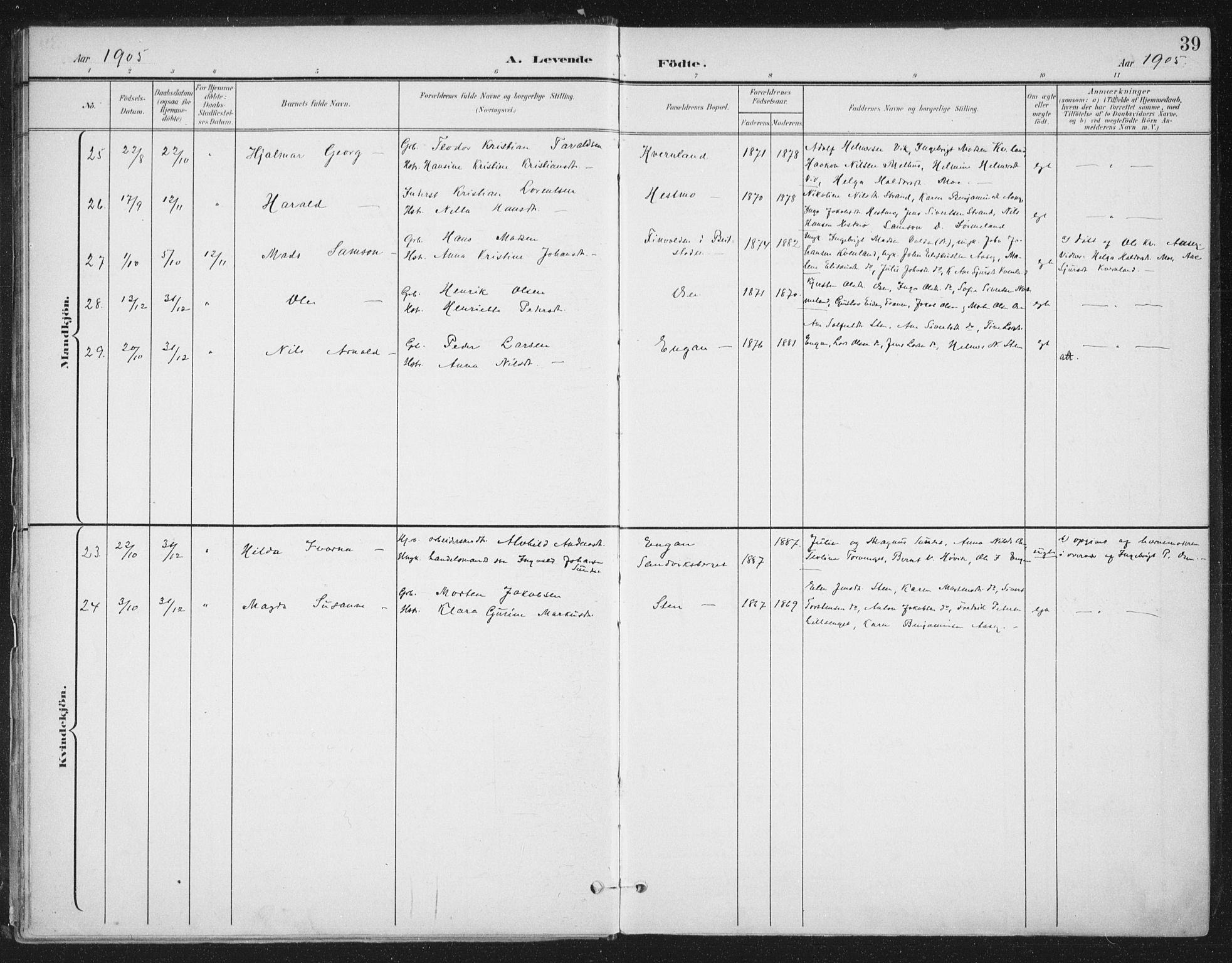 Ministerialprotokoller, klokkerbøker og fødselsregistre - Sør-Trøndelag, SAT/A-1456/658/L0723: Parish register (official) no. 658A02, 1897-1912, p. 39