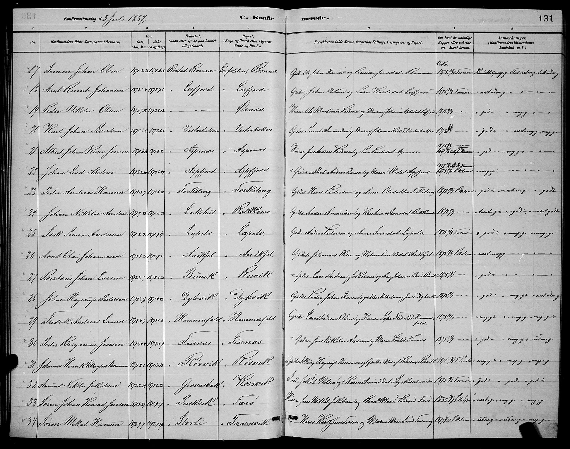 Ministerialprotokoller, klokkerbøker og fødselsregistre - Nordland, AV/SAT-A-1459/853/L0772: Parish register (official) no. 853A11, 1881-1900, p. 131