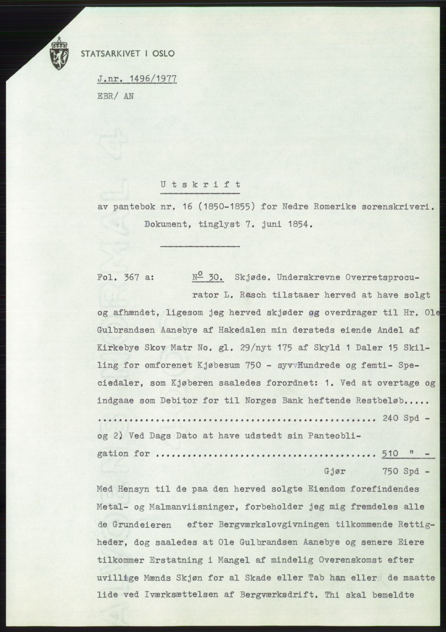 Statsarkivet i Oslo, SAO/A-10621/Z/Zd/L0036: Avskrifter, j.nr 88-2903/1977, 1977, p. 152