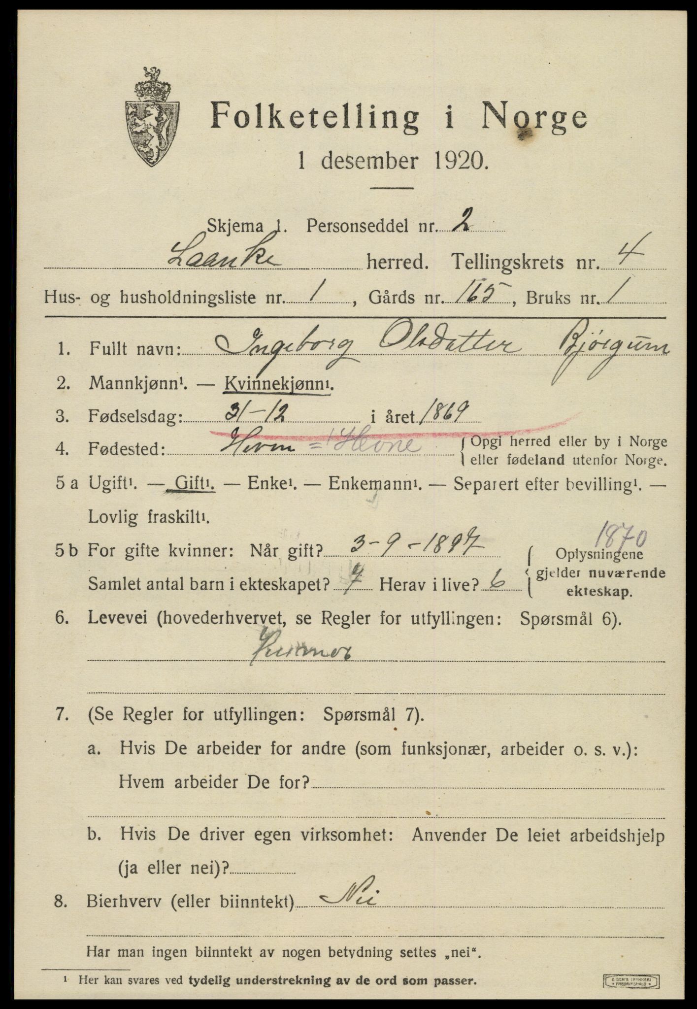 SAT, 1920 census for Lånke, 1920, p. 2300