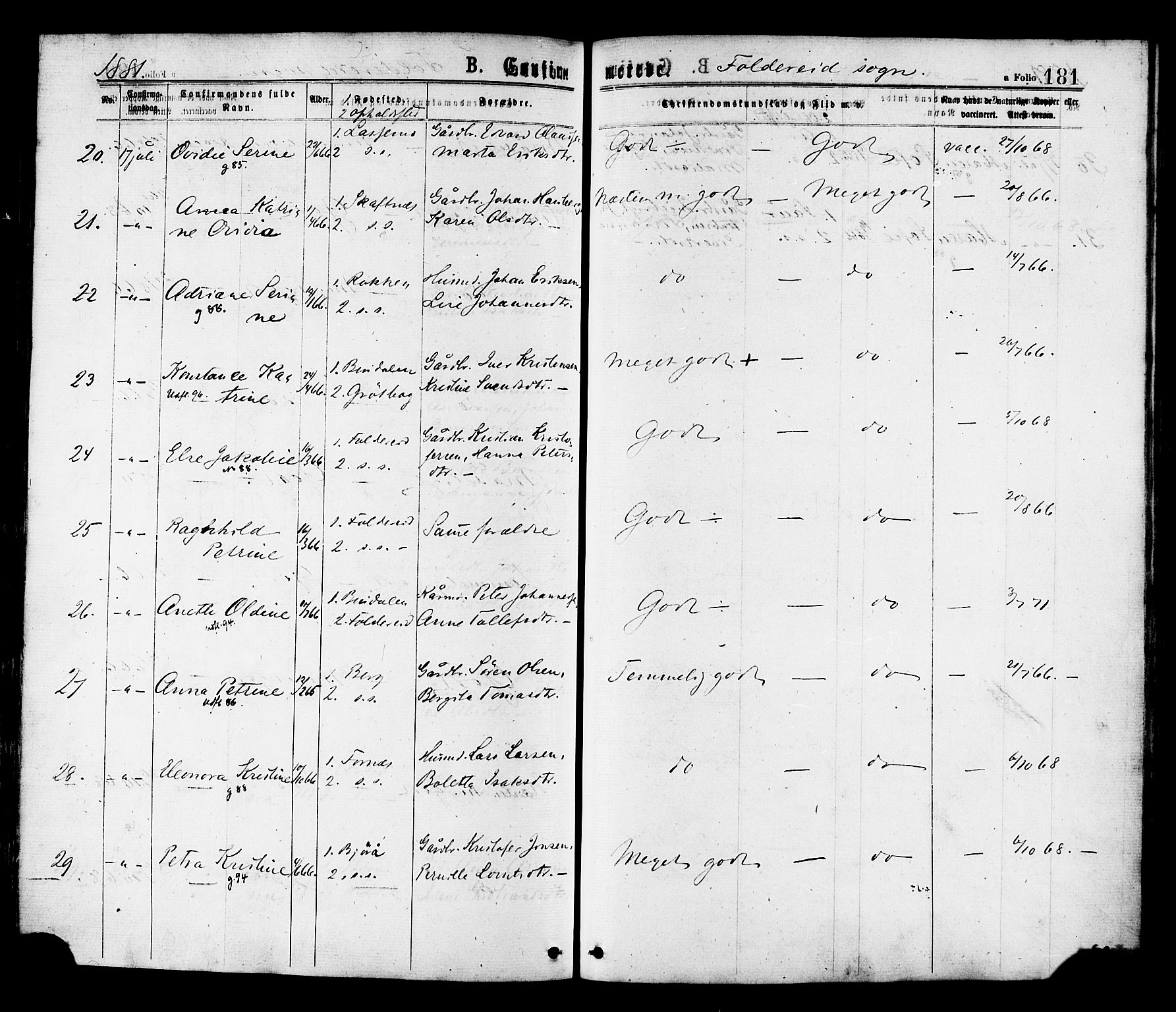 Ministerialprotokoller, klokkerbøker og fødselsregistre - Nord-Trøndelag, AV/SAT-A-1458/780/L0642: Parish register (official) no. 780A07 /2, 1878-1885, p. 181