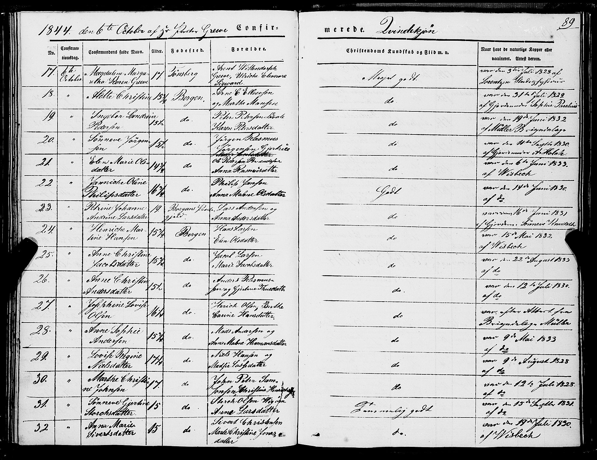 Domkirken sokneprestembete, AV/SAB-A-74801/H/Haa/L0027: Parish register (official) no. C 2, 1841-1852, p. 89