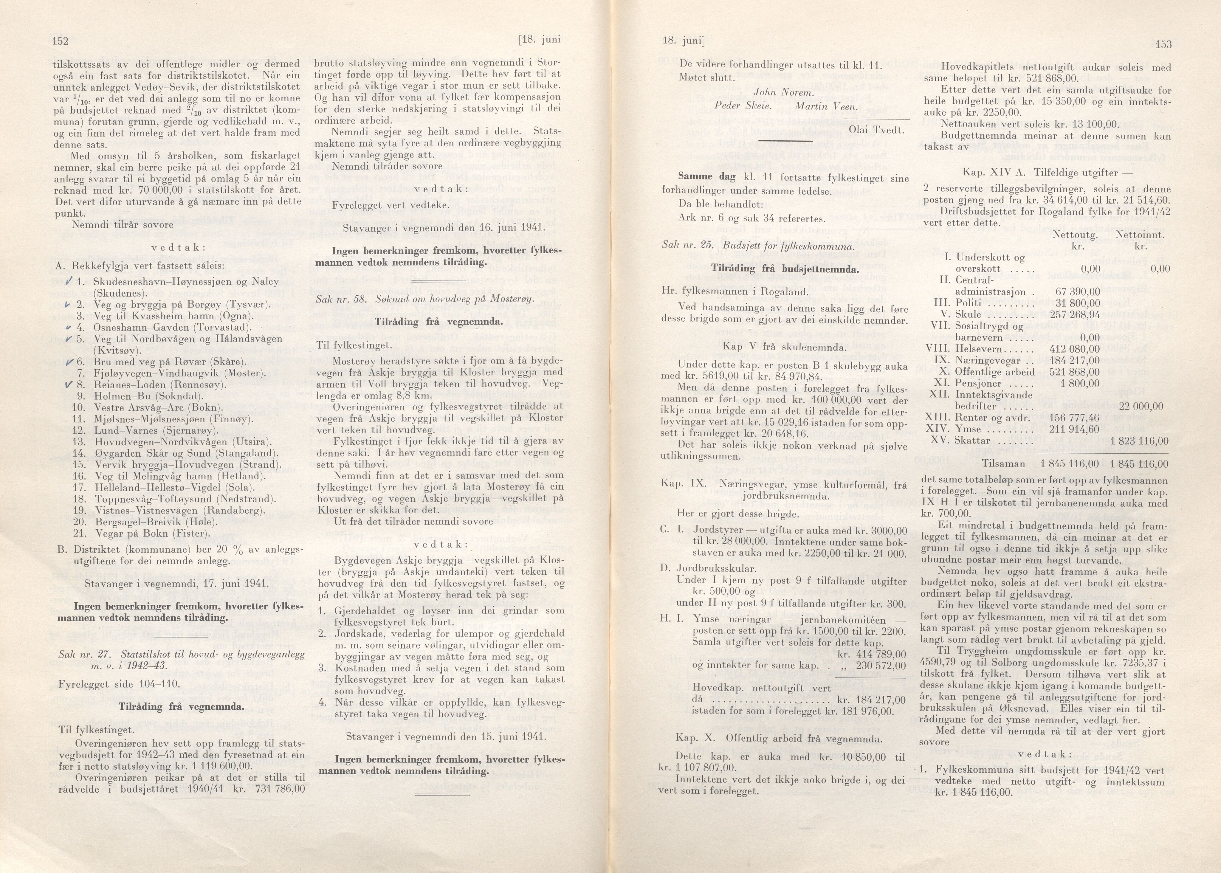 Rogaland fylkeskommune - Fylkesrådmannen , IKAR/A-900/A/Aa/Aaa/L0060: Møtebok , 1941, p. 152-153