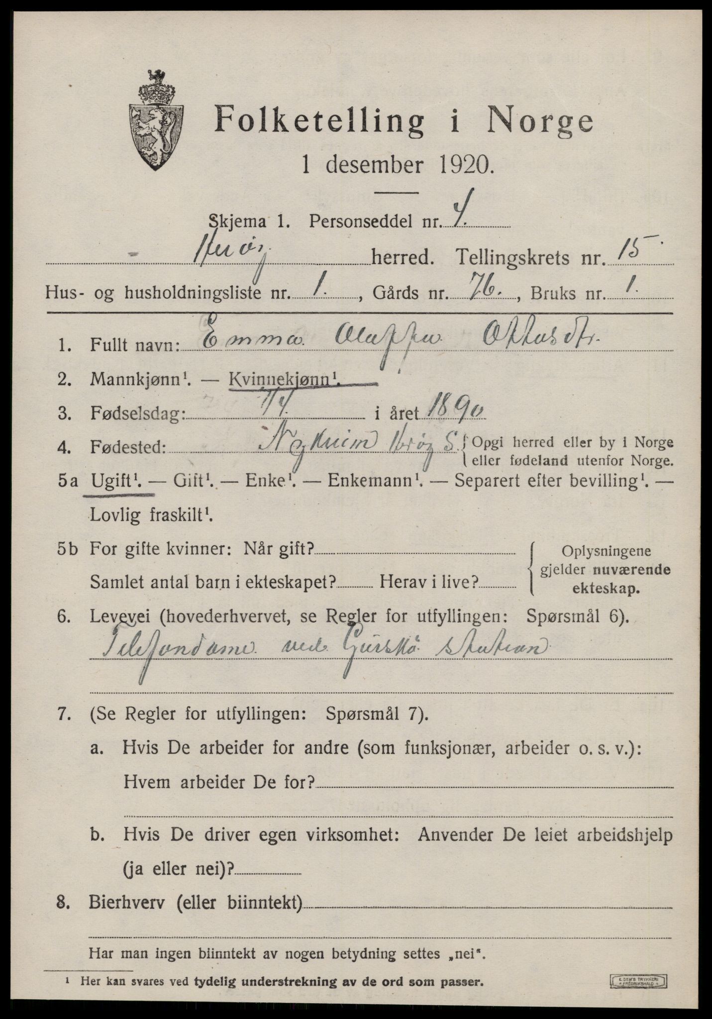 SAT, 1920 census for Herøy (MR), 1920, p. 9393