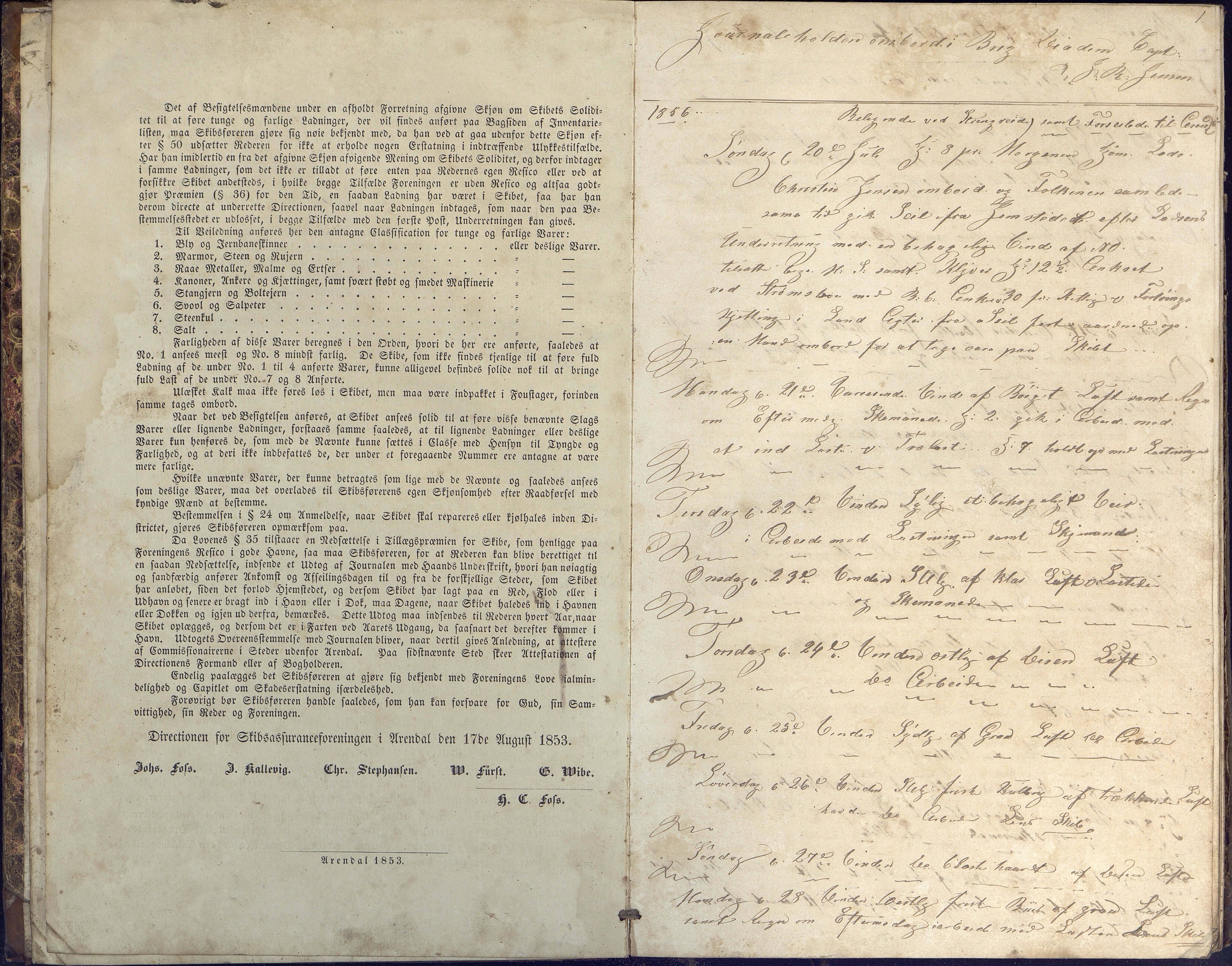 Fartøysarkivet, AAKS/PA-1934/F/L0099: Diadem (brigg), 1856-1860, p. 1