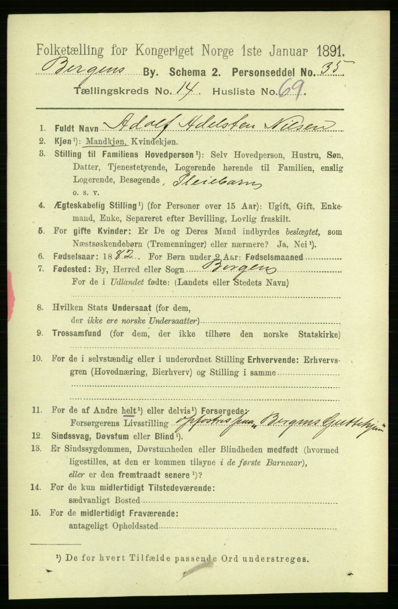 RA, 1891 Census for 1301 Bergen, 1891, p. 24186