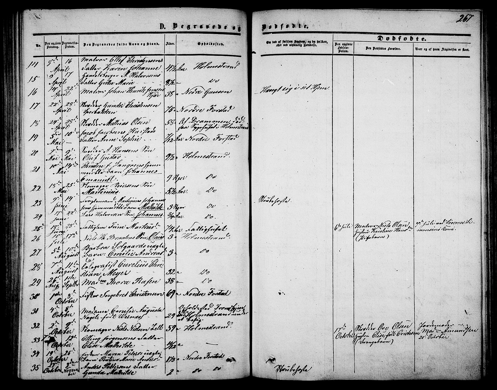 Holmestrand kirkebøker, AV/SAKO-A-346/G/Ga/L0003: Parish register (copy) no. 3, 1849-1874, p. 267