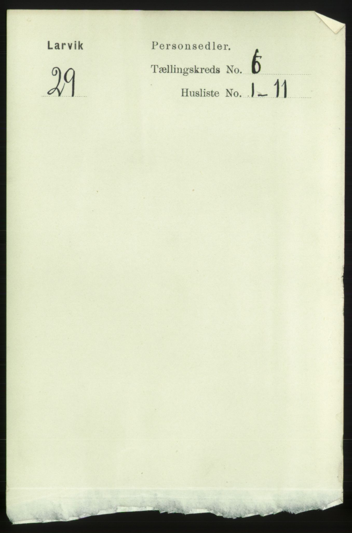 RA, 1891 census for 0707 Larvik, 1891, p. 6580