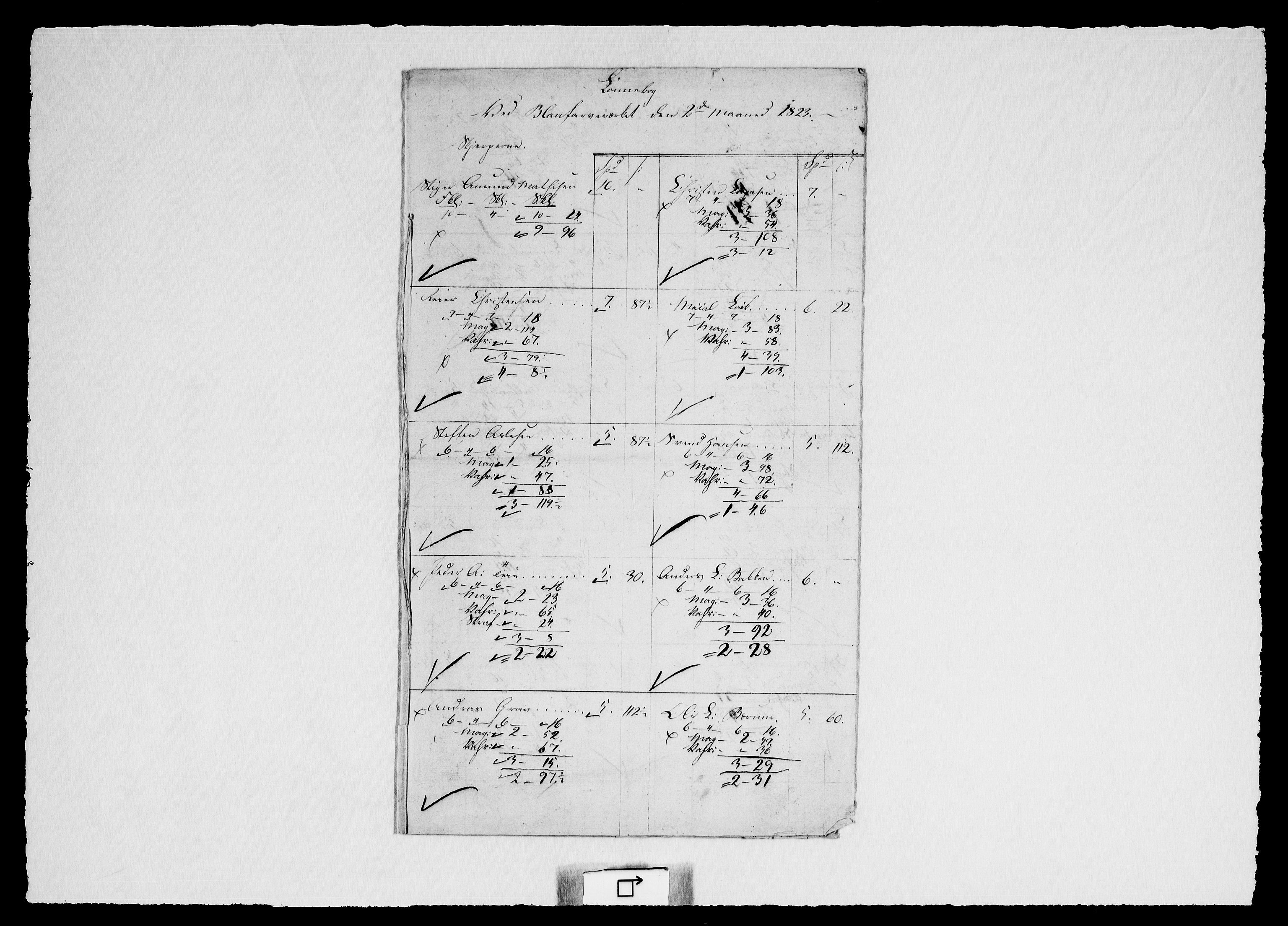 Modums Blaafarveværk, AV/RA-PA-0157/G/Gd/Gdd/L0290/0001: -- / Lønningslister for gruvene, 1823-1826, p. 10