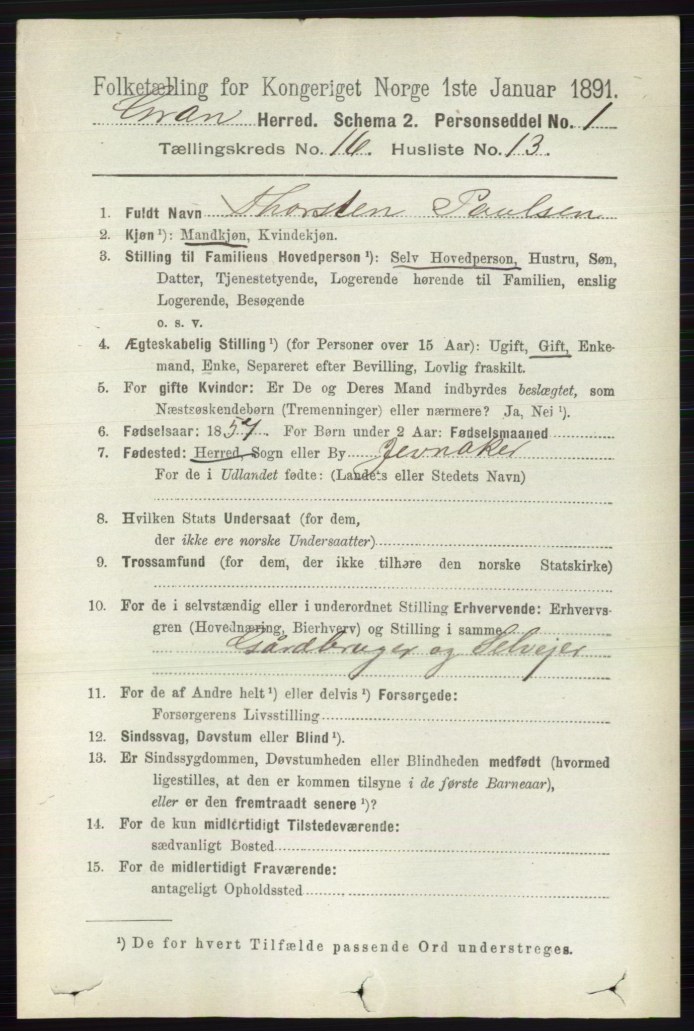 RA, 1891 census for 0534 Gran, 1891, p. 8181