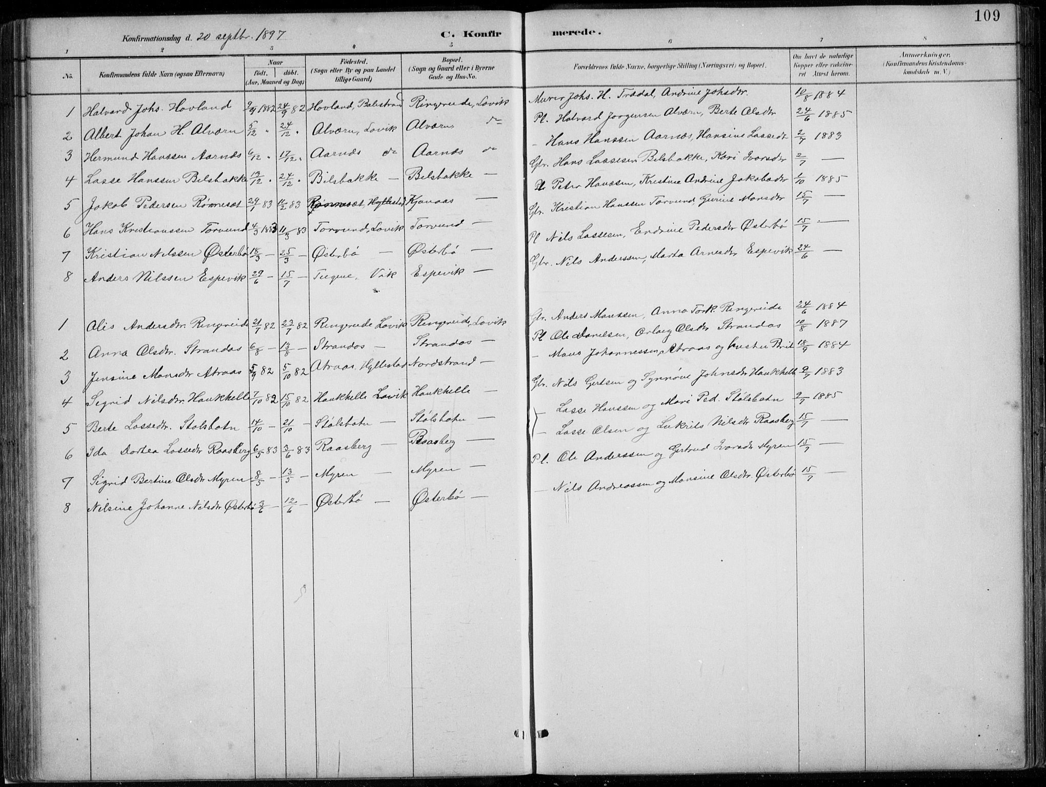 Lavik sokneprestembete, SAB/A-80901: Parish register (copy) no. A 2, 1882-1910, p. 109