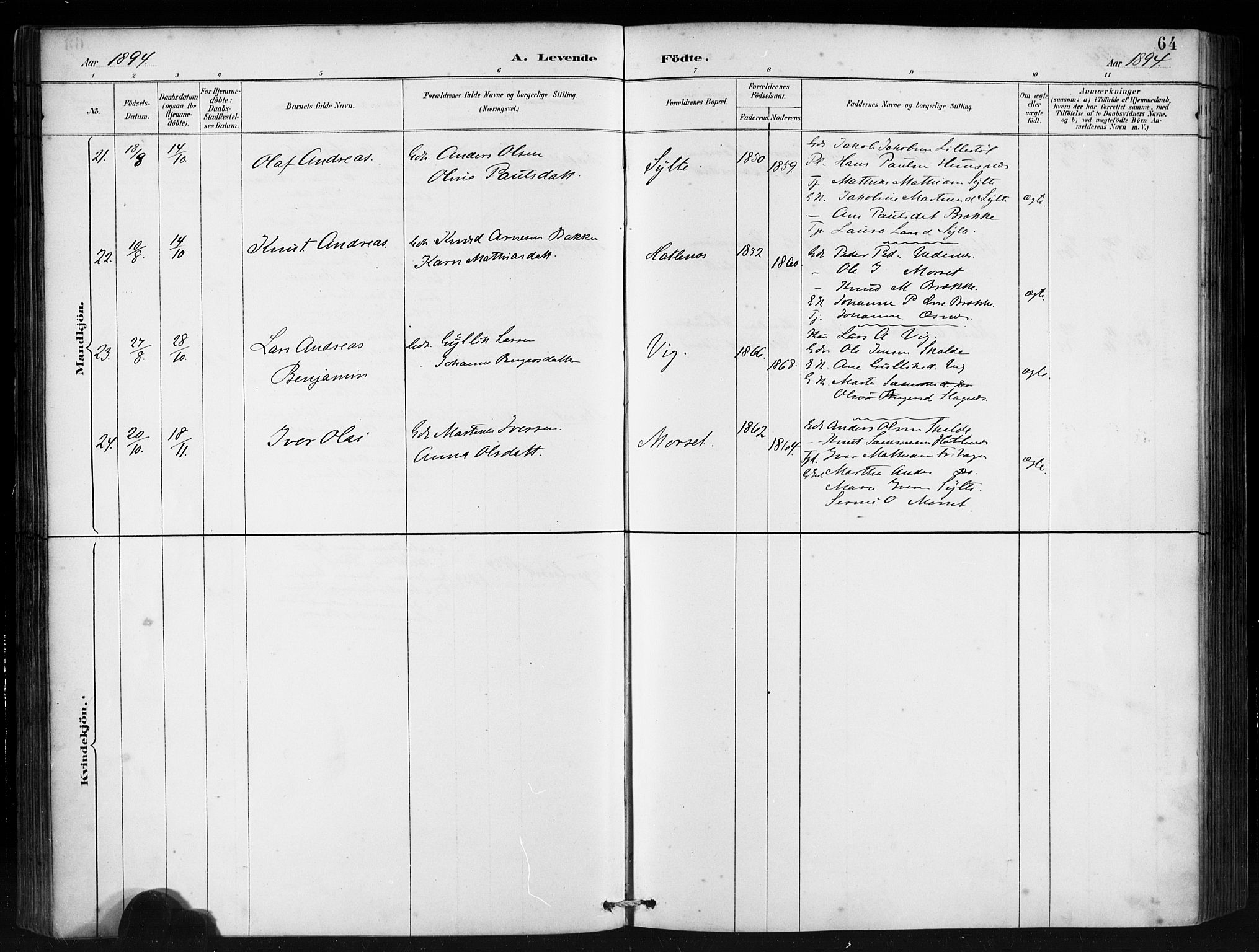 Ministerialprotokoller, klokkerbøker og fødselsregistre - Møre og Romsdal, AV/SAT-A-1454/501/L0008: Parish register (official) no. 501A08, 1885-1901, p. 64