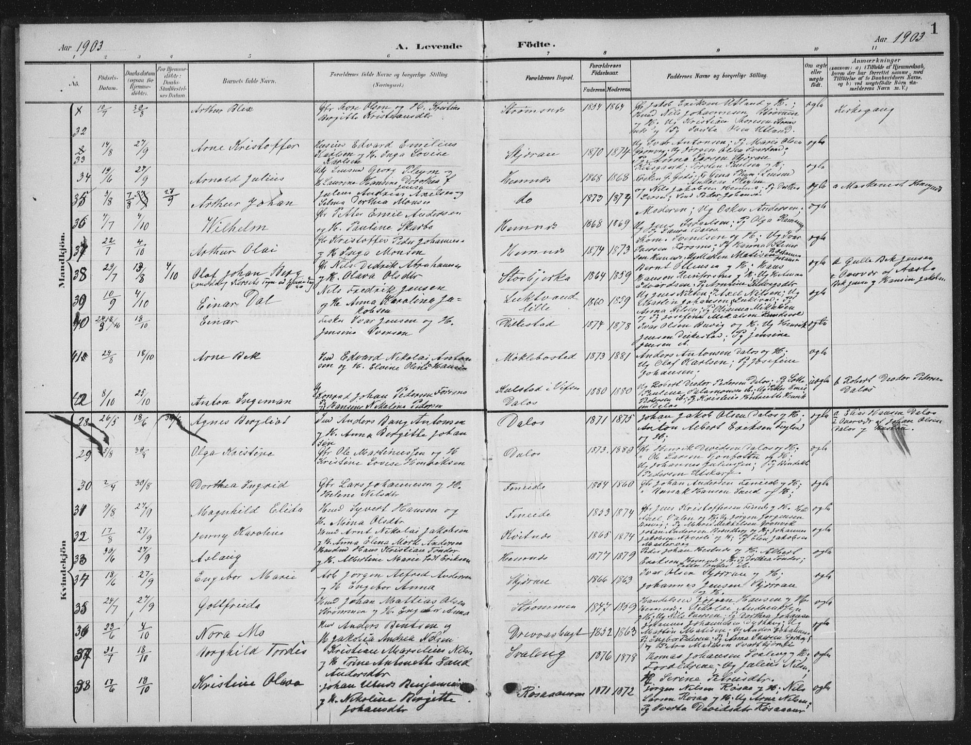 Ministerialprotokoller, klokkerbøker og fødselsregistre - Nordland, AV/SAT-A-1459/825/L0370: Parish register (copy) no. 825C07, 1903-1923, p. 1