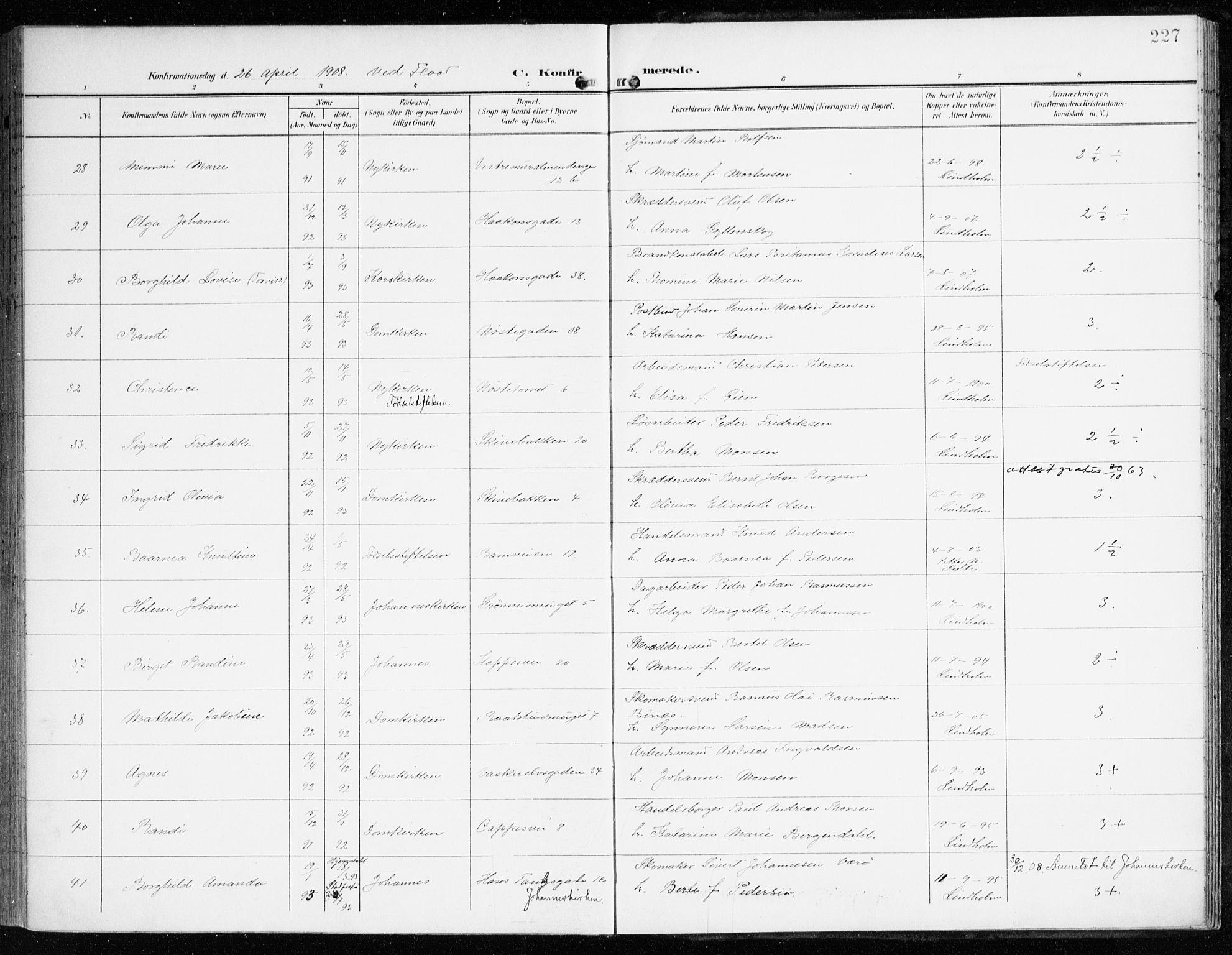 Domkirken sokneprestembete, AV/SAB-A-74801/H/Haa/L0031: Parish register (official) no. C 6, 1898-1915, p. 227