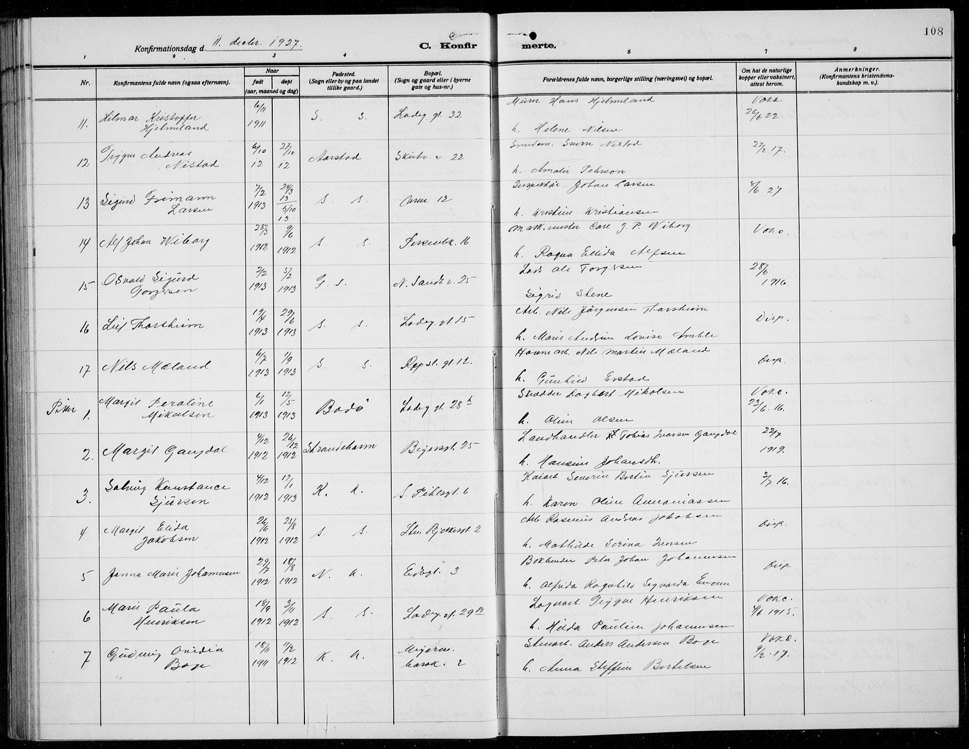 Sandviken Sokneprestembete, AV/SAB-A-77601/H/Hb/L0011: Parish register (copy) no. C 3, 1924-1938, p. 108