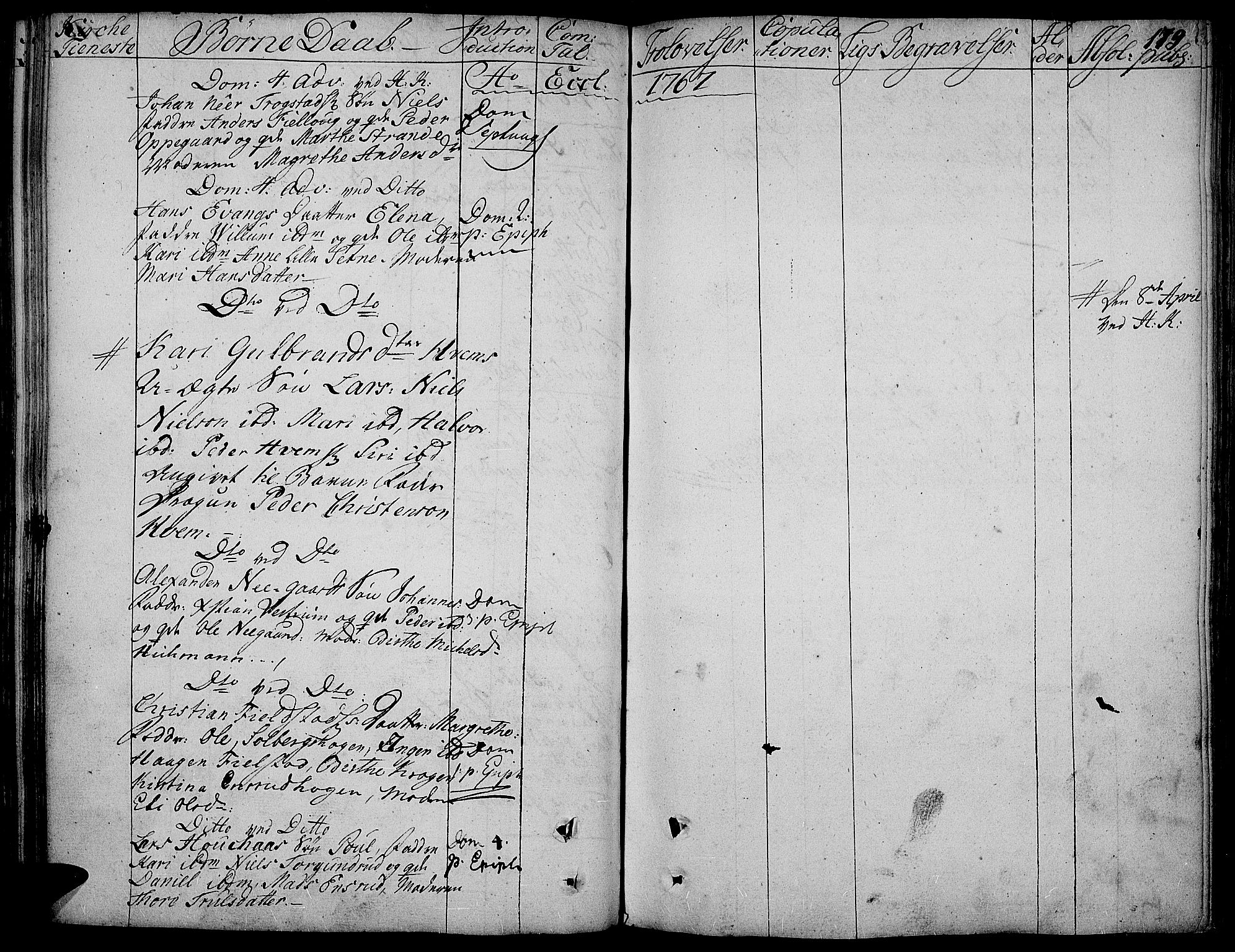 Toten prestekontor, SAH/PREST-102/H/Ha/Haa/L0005: Parish register (official) no. 5, 1761-1772, p. 179