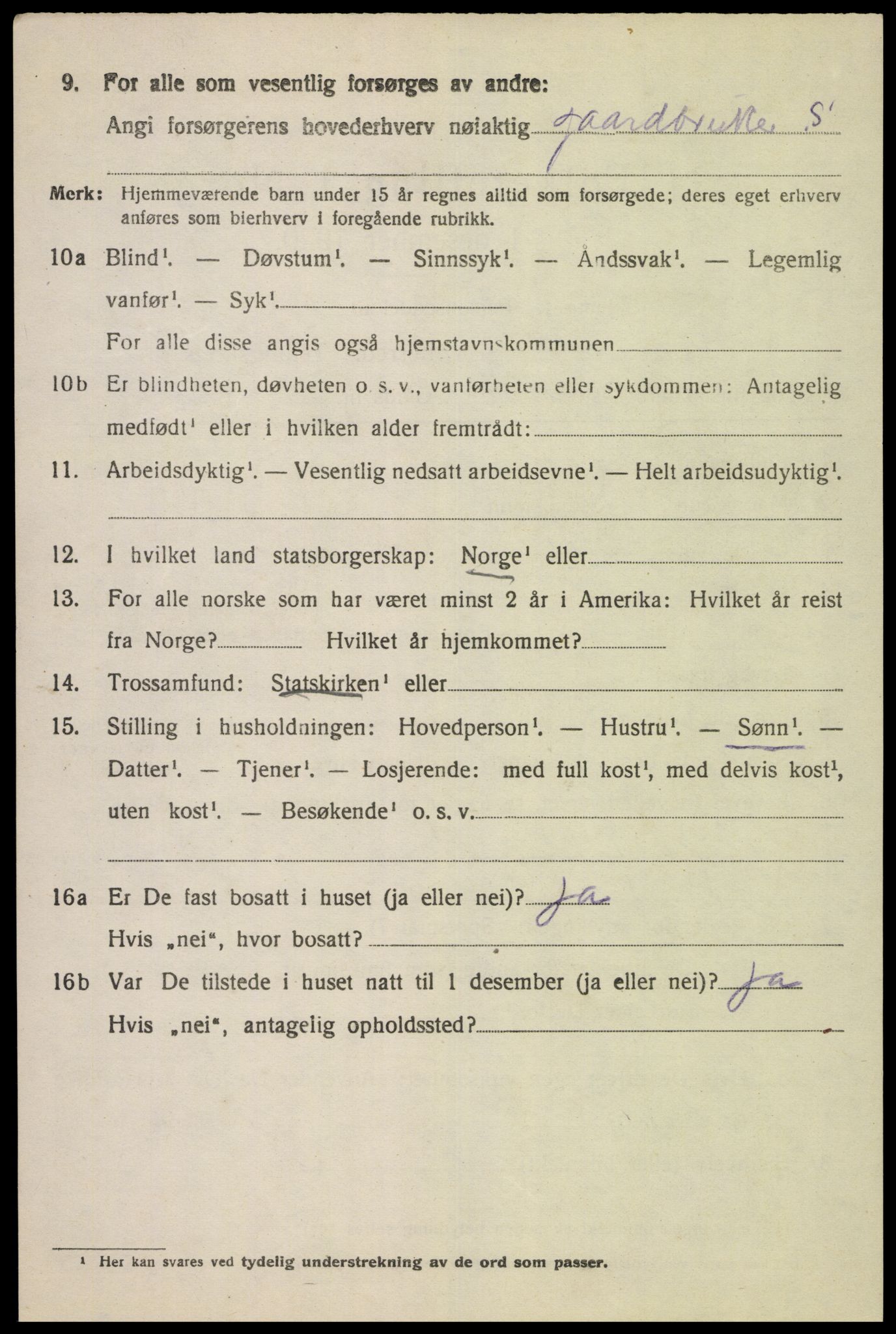 SAK, 1920 census for Fjotland, 1920, p. 1617