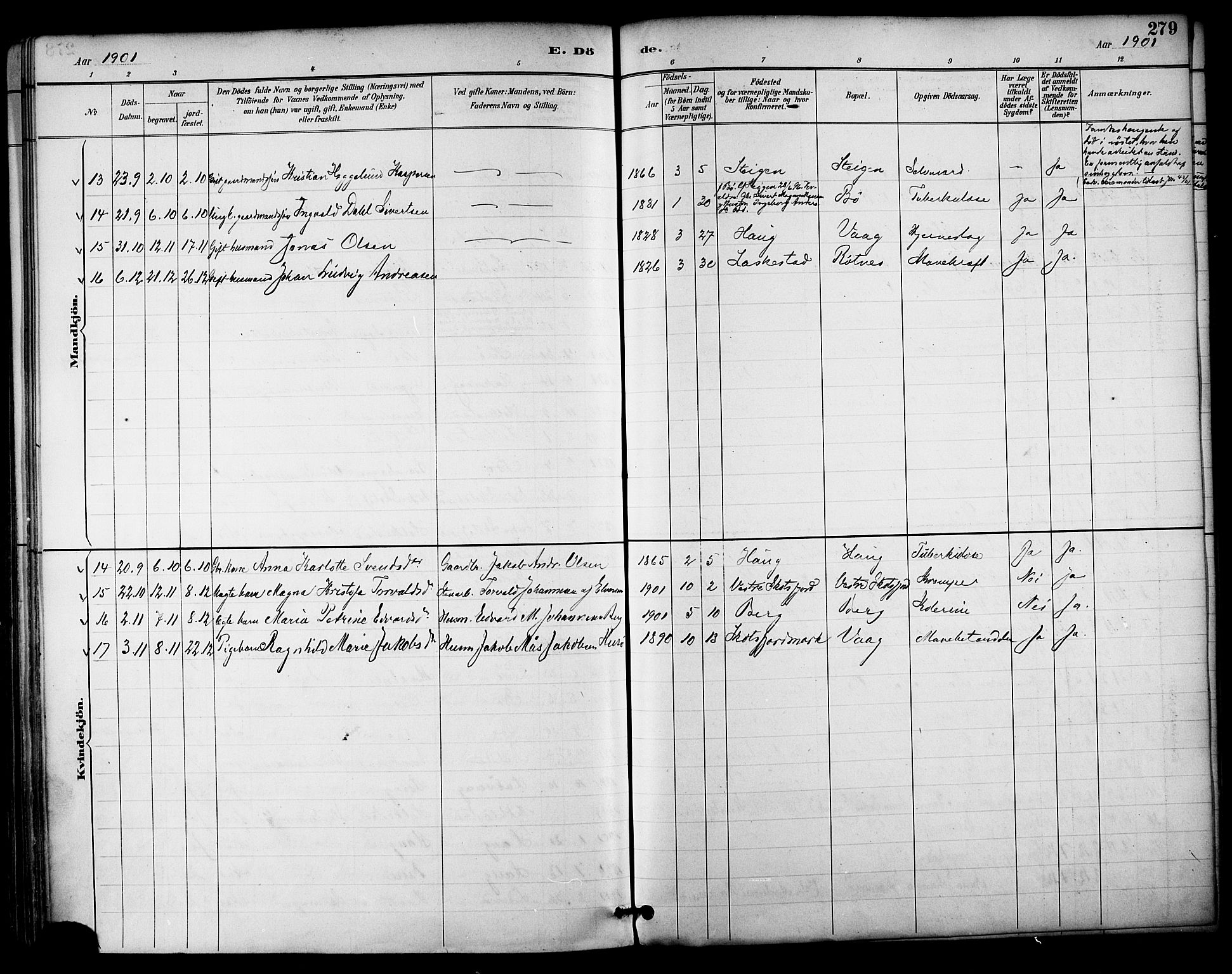 Ministerialprotokoller, klokkerbøker og fødselsregistre - Nordland, AV/SAT-A-1459/855/L0803: Parish register (official) no. 855A11, 1887-1905, p. 279