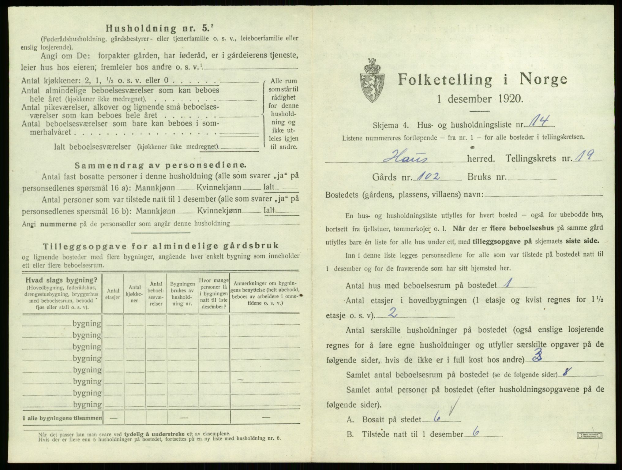 SAB, 1920 census for Haus, 1920, p. 1639