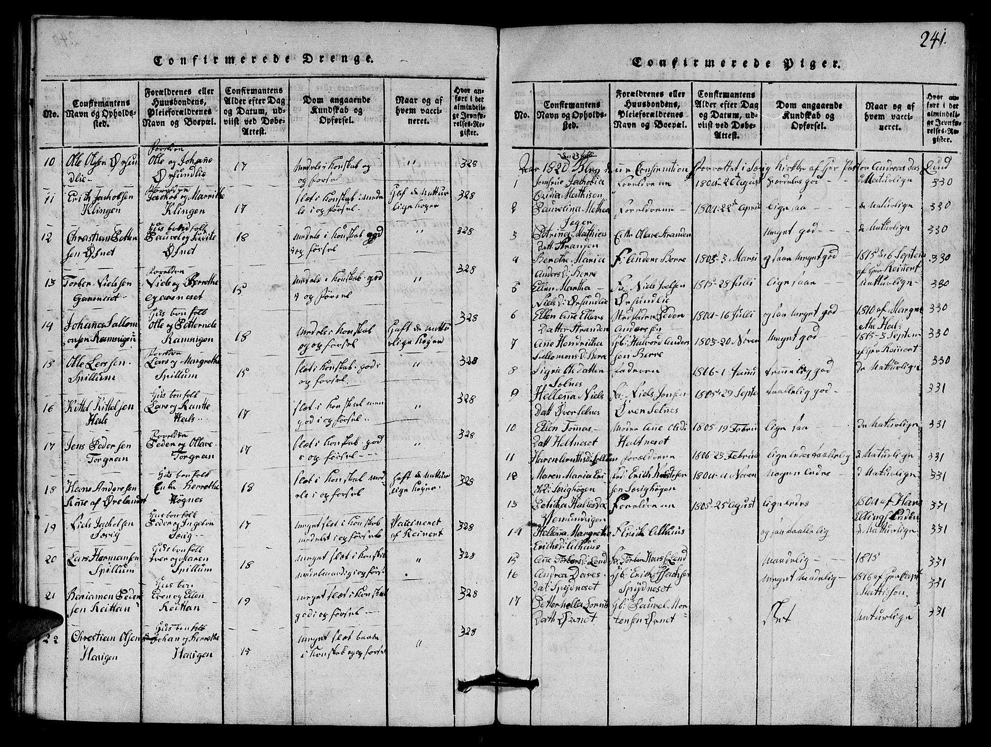 Ministerialprotokoller, klokkerbøker og fødselsregistre - Nord-Trøndelag, AV/SAT-A-1458/770/L0590: Parish register (copy) no. 770C01, 1815-1824, p. 241