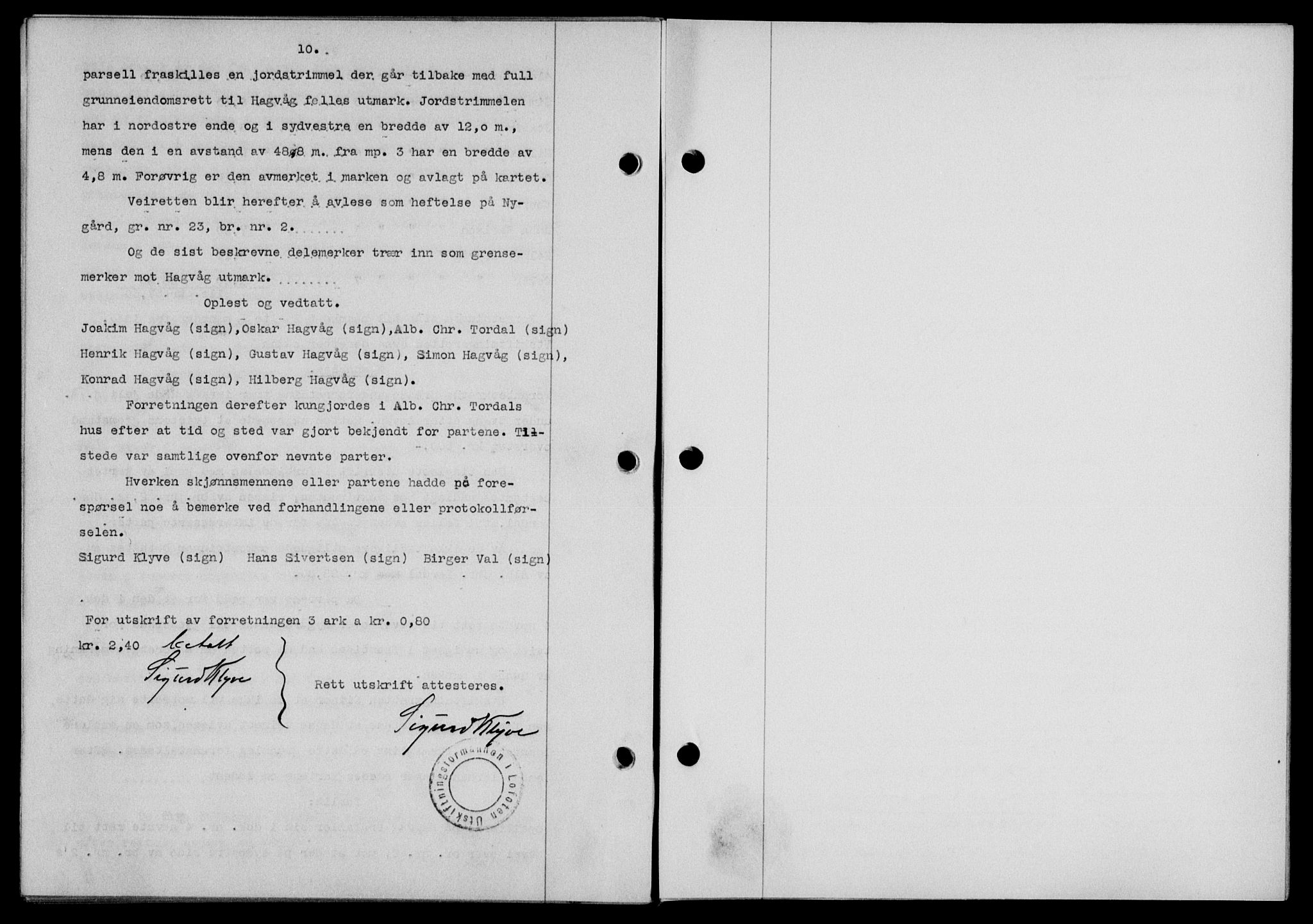 Lofoten sorenskriveri, AV/SAT-A-0017/1/2/2C/L0007a: Mortgage book no. 7a, 1939-1940, Diary no: : 201/1940