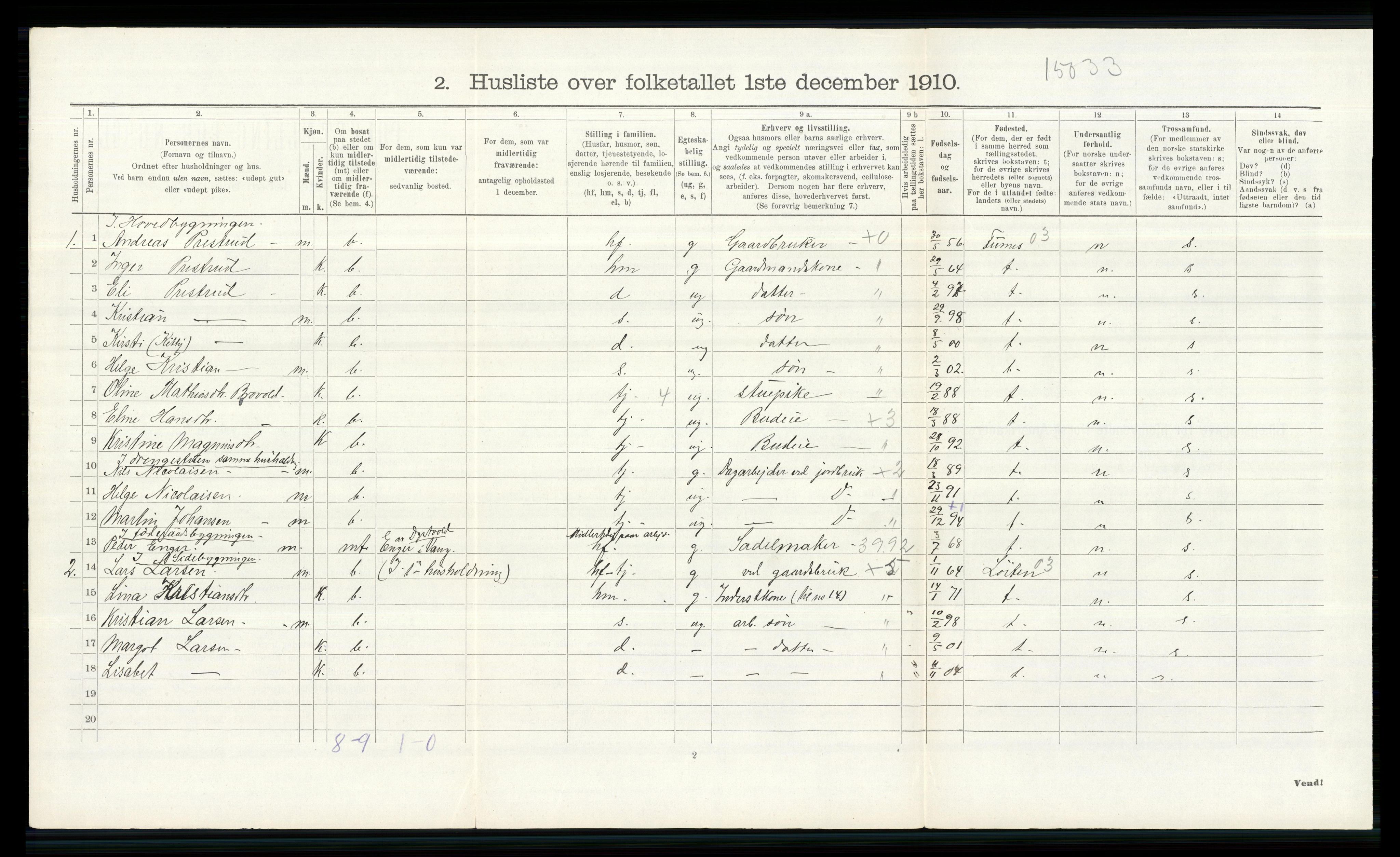 RA, 1910 census for Vang, 1910, p. 2014