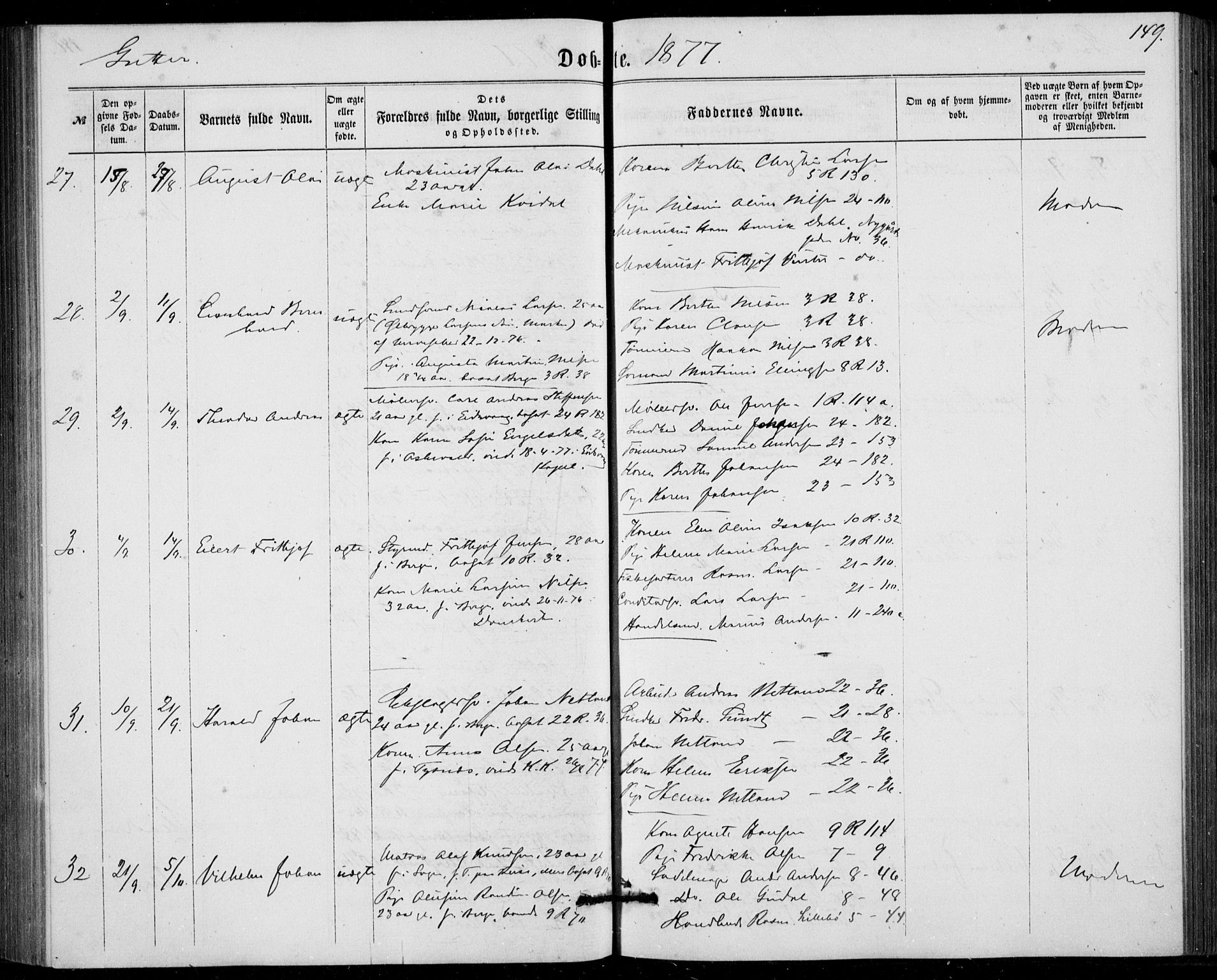 Fødselsstiftelsens sokneprestembete, ført av overlegen*, SAB/-: Parish register (official) no. A 1, 1863-1883, p. 149