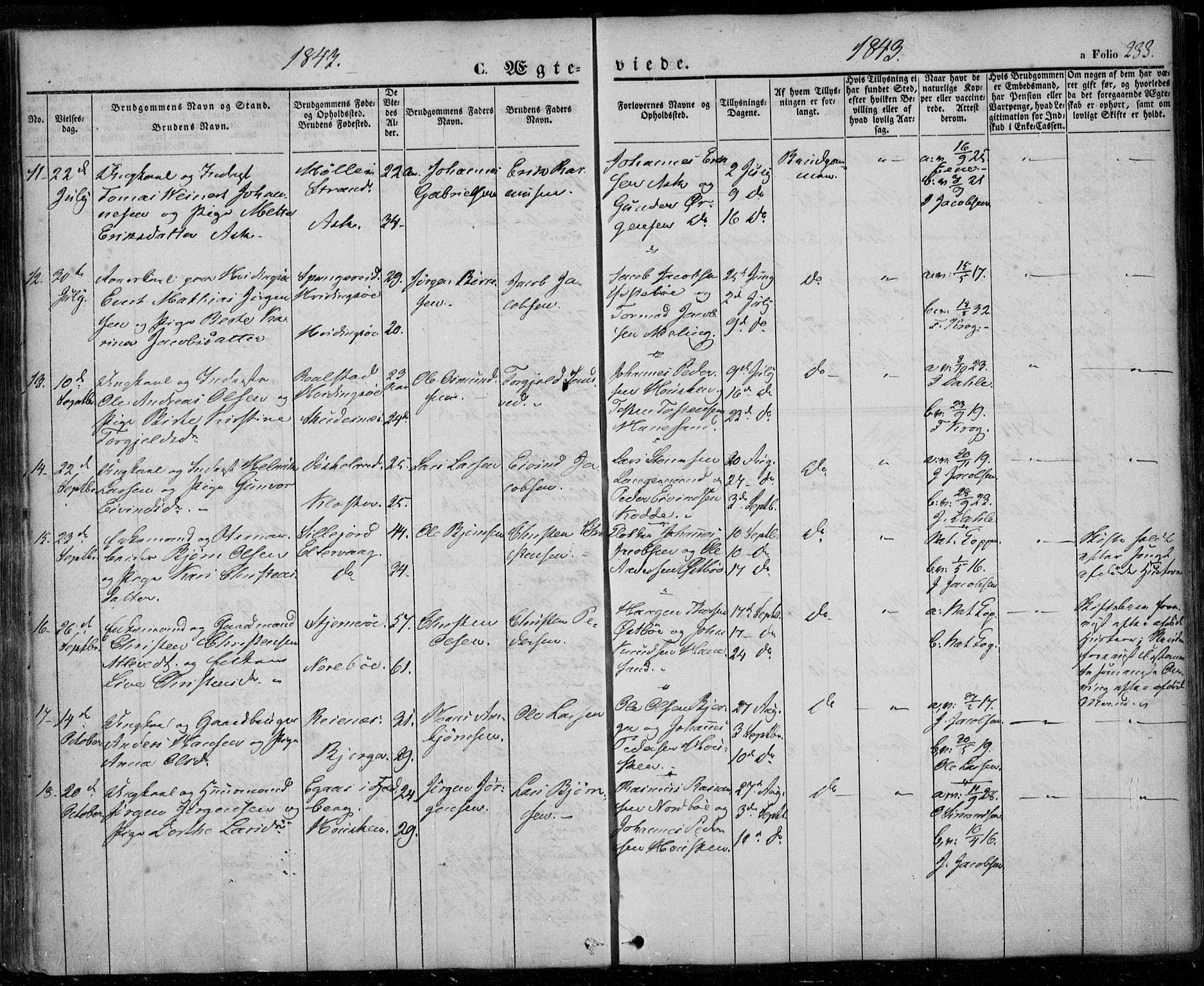 Rennesøy sokneprestkontor, SAST/A -101827/H/Ha/Haa/L0005: Parish register (official) no. A 5, 1838-1859, p. 233