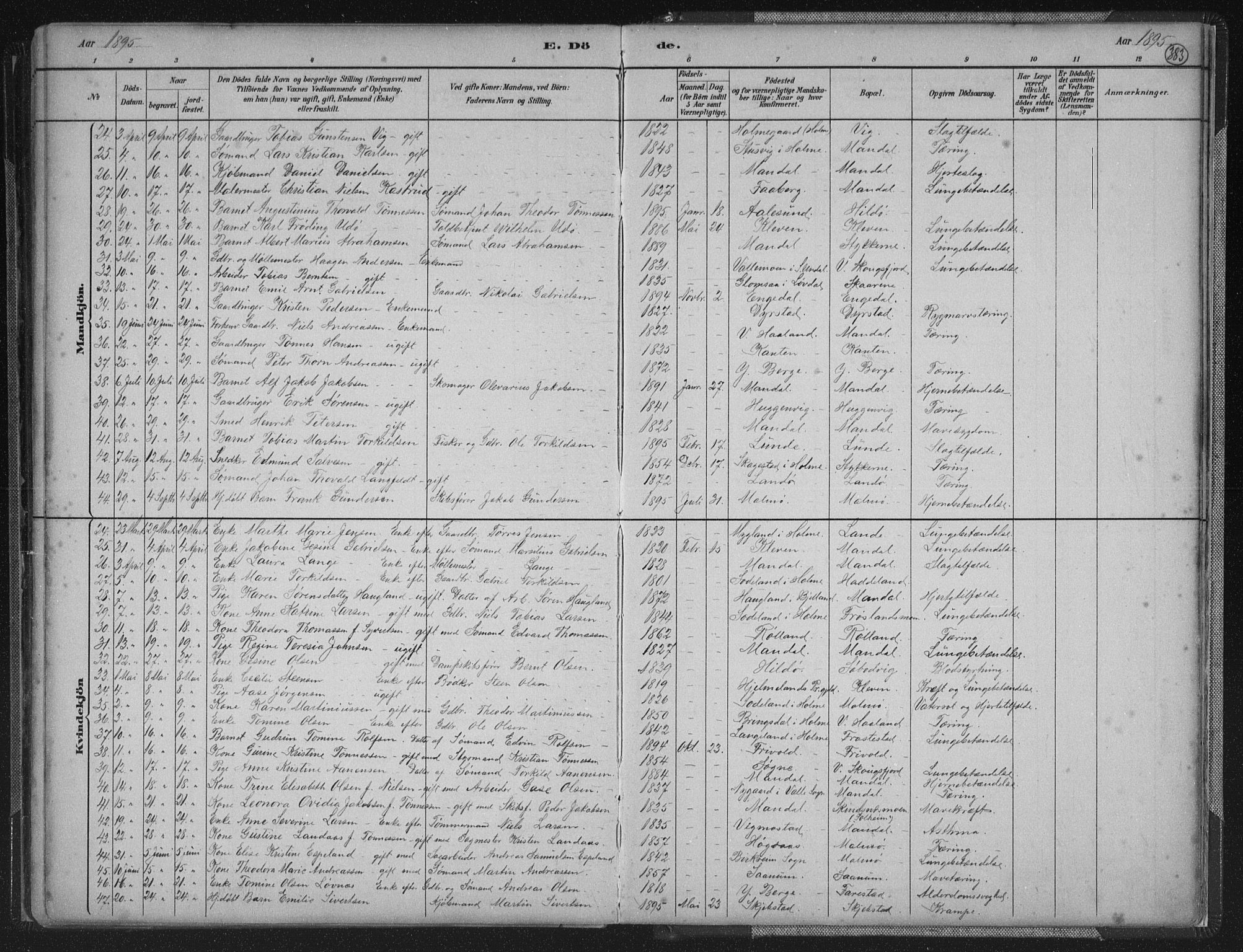 Mandal sokneprestkontor, AV/SAK-1111-0030/F/Fb/Fba/L0011: Parish register (copy) no. B 5, 1880-1898, p. 383