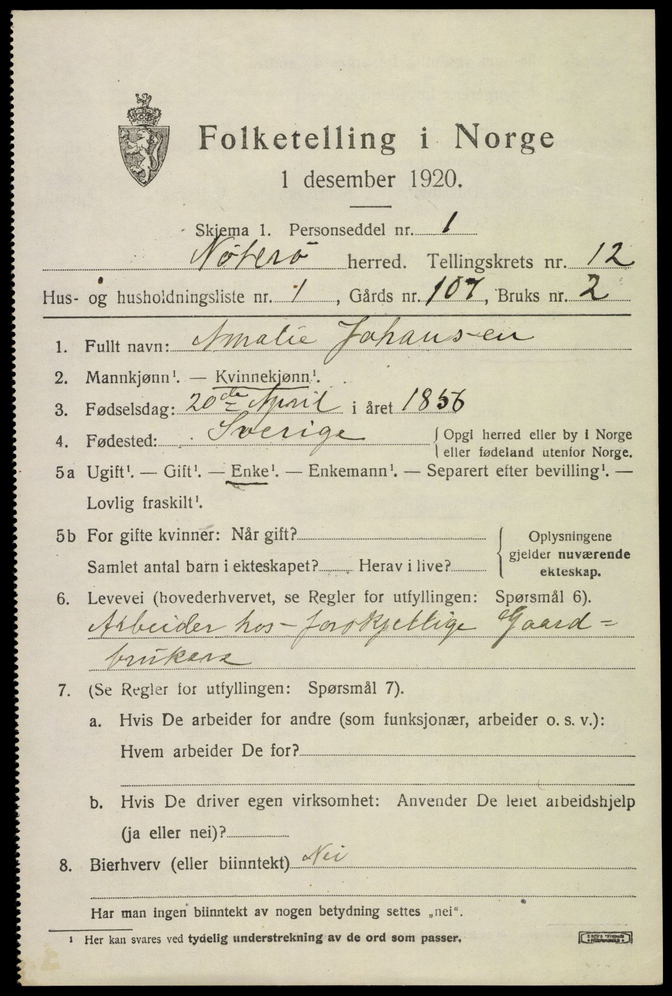 SAKO, 1920 census for Nøtterøy, 1920, p. 14733