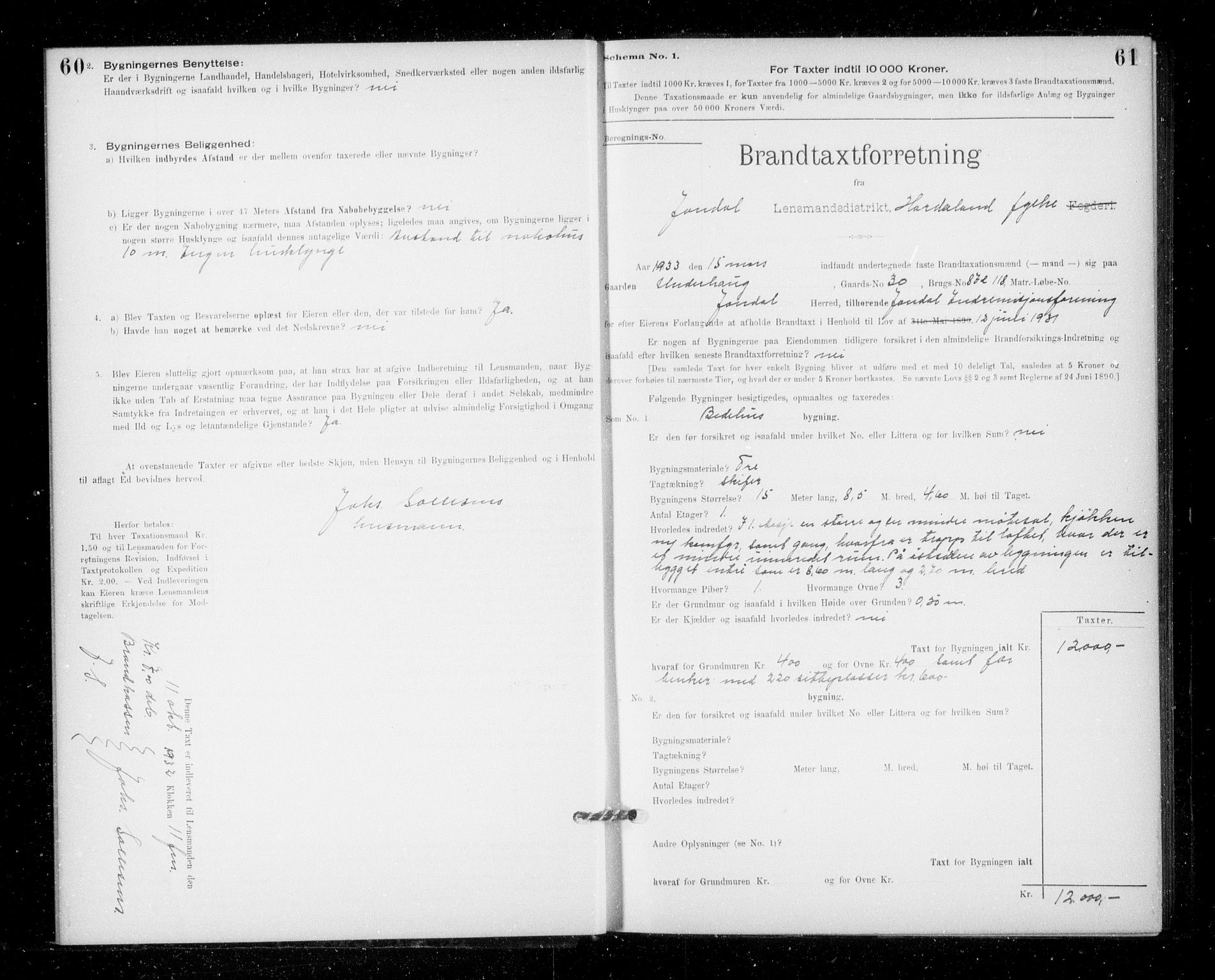 Lensmannen i Jondal, SAB/A-33101/0012/L0005: Branntakstprotokoll, skjematakst, 1894-1951, p. 60-61