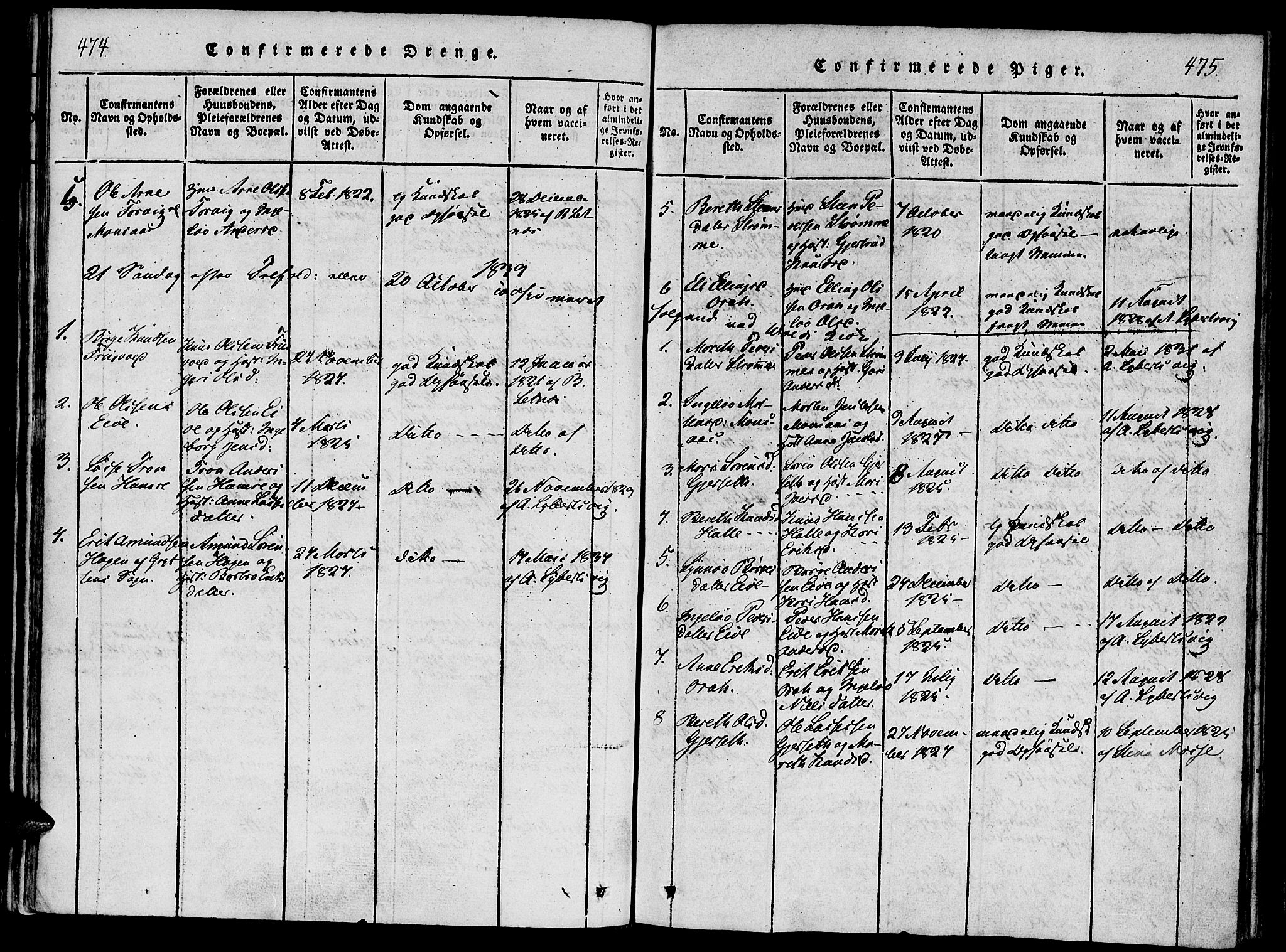 Ministerialprotokoller, klokkerbøker og fødselsregistre - Møre og Romsdal, SAT/A-1454/542/L0551: Parish register (official) no. 542A01, 1818-1853, p. 474-475