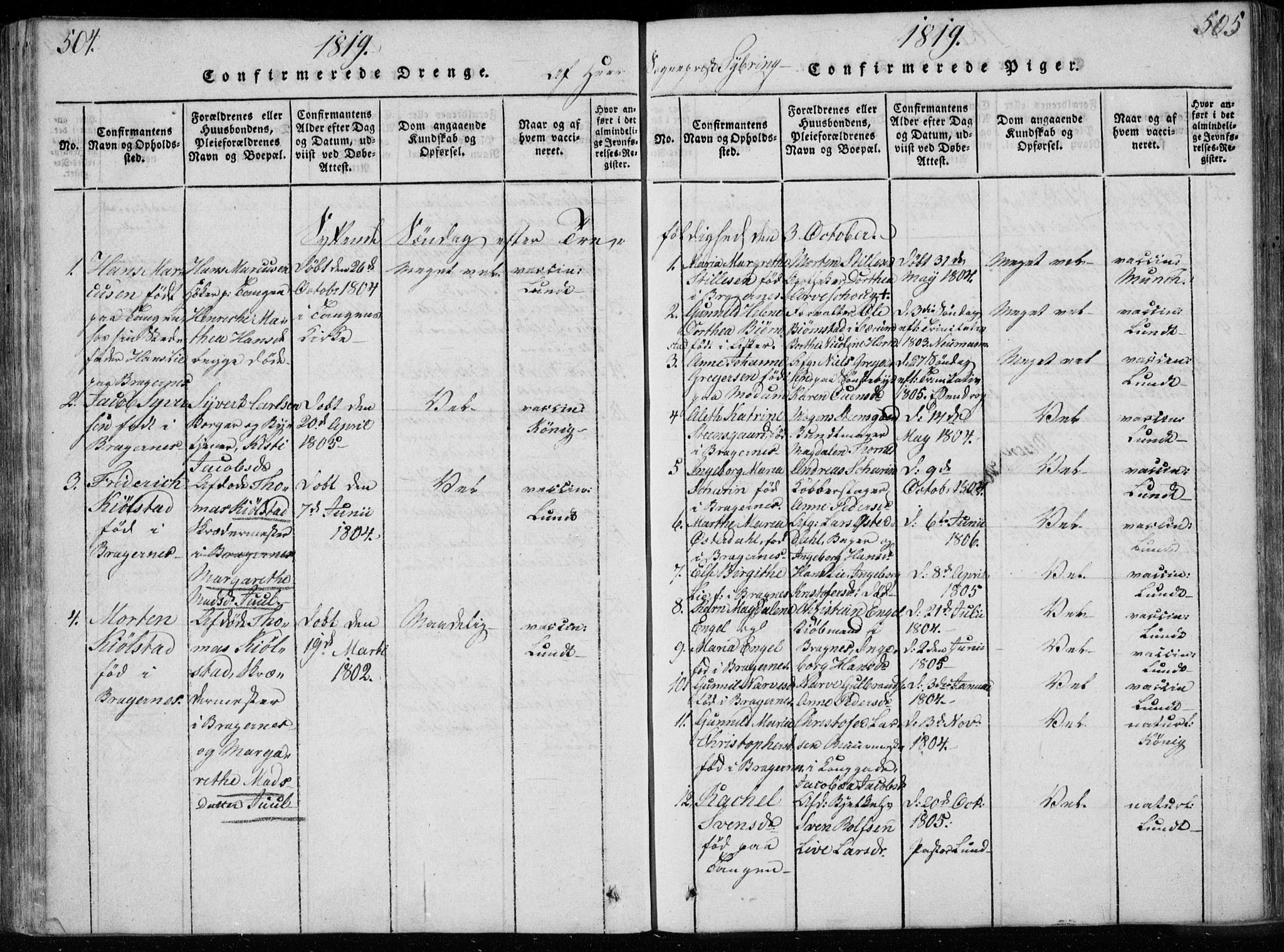 Bragernes kirkebøker, AV/SAKO-A-6/F/Fa/L0007: Parish register (official) no. I 7, 1815-1829, p. 504-505