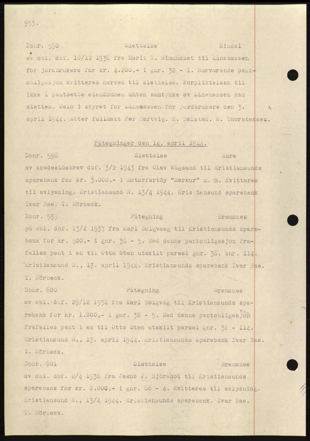 Nordmøre sorenskriveri, AV/SAT-A-4132/1/2/2Ca: Mortgage book no. C81, 1940-1945, Diary no: : 590/1944