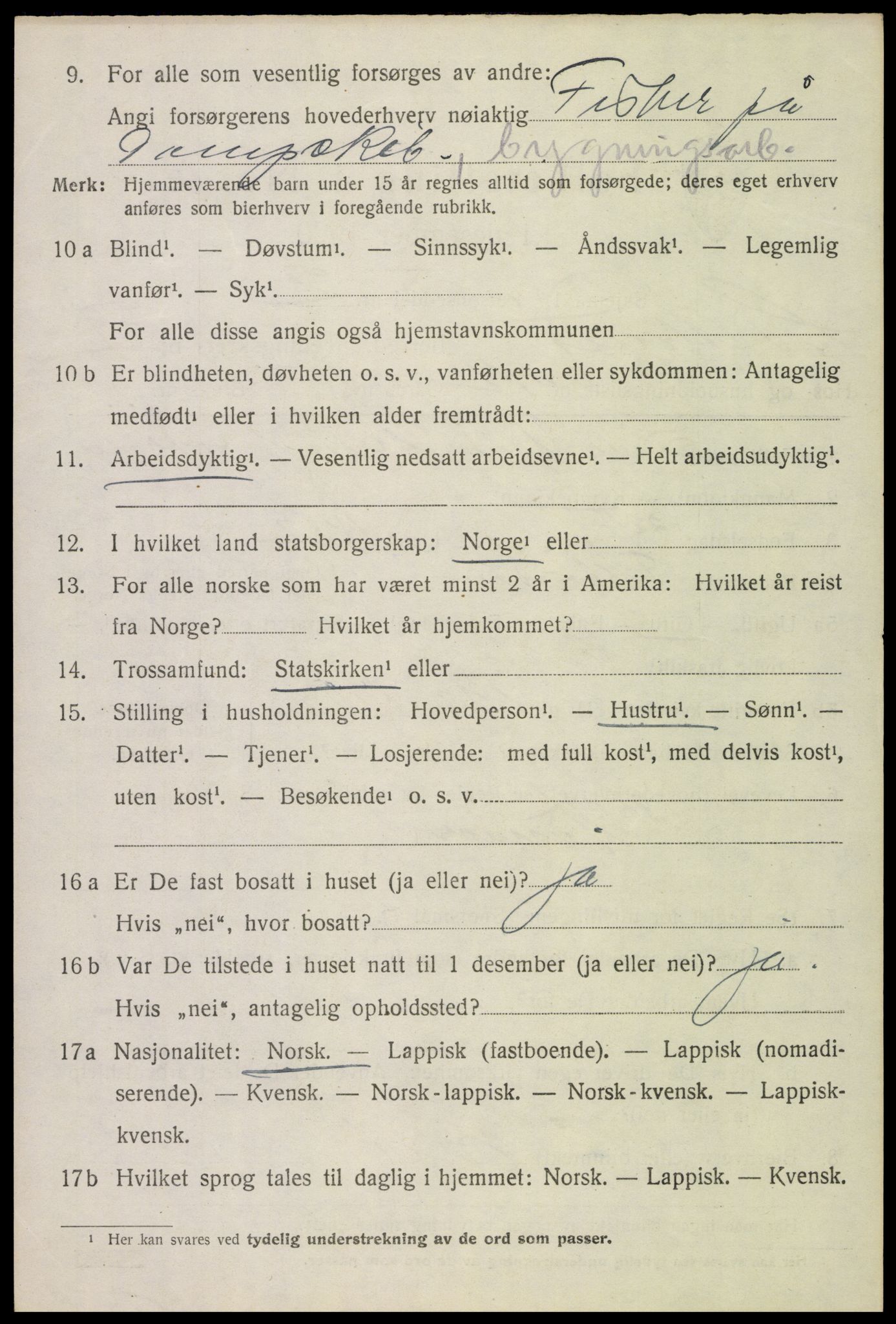 SAT, 1920 census for Sortland, 1920, p. 4211