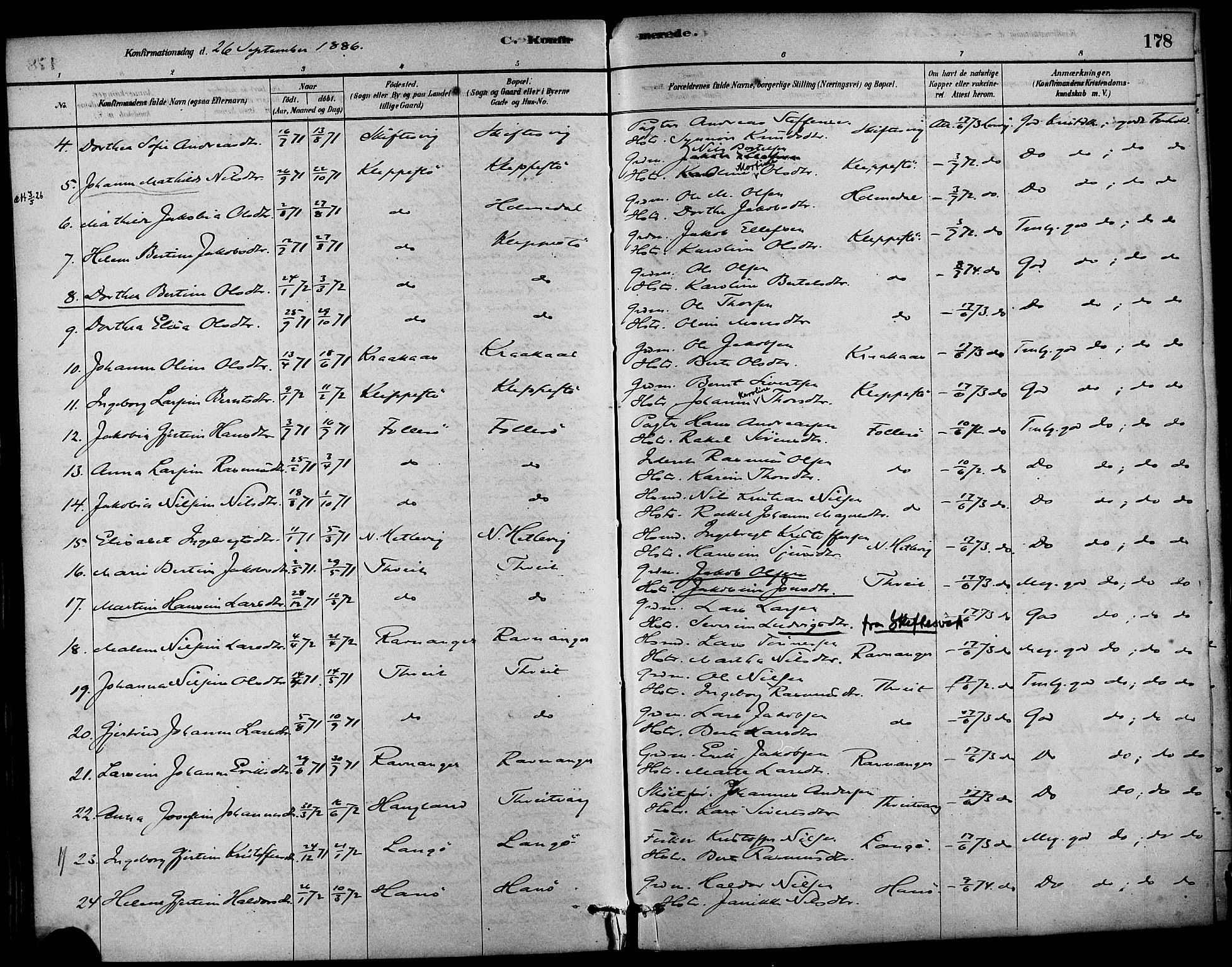 Askøy Sokneprestembete, AV/SAB-A-74101/H/Ha/Haa/Haab/L0001: Parish register (official) no. B 1, 1878-1889, p. 178