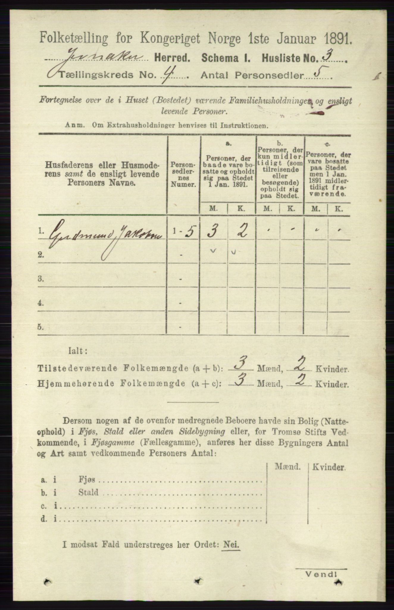 RA, 1891 census for 0532 Jevnaker, 1891, p. 1639