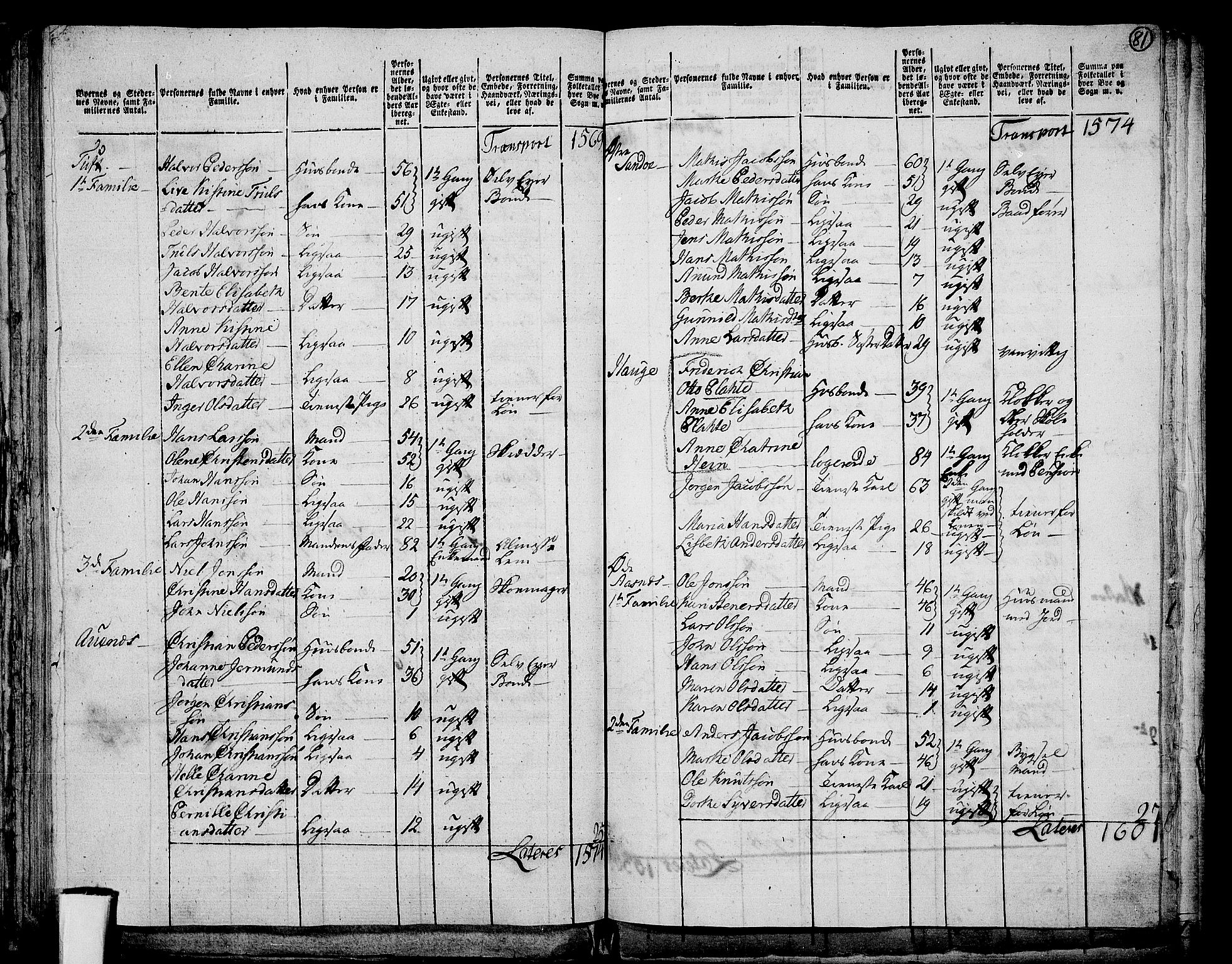 RA, 1801 census for 0713P Sande, 1801, p. 80b-81a
