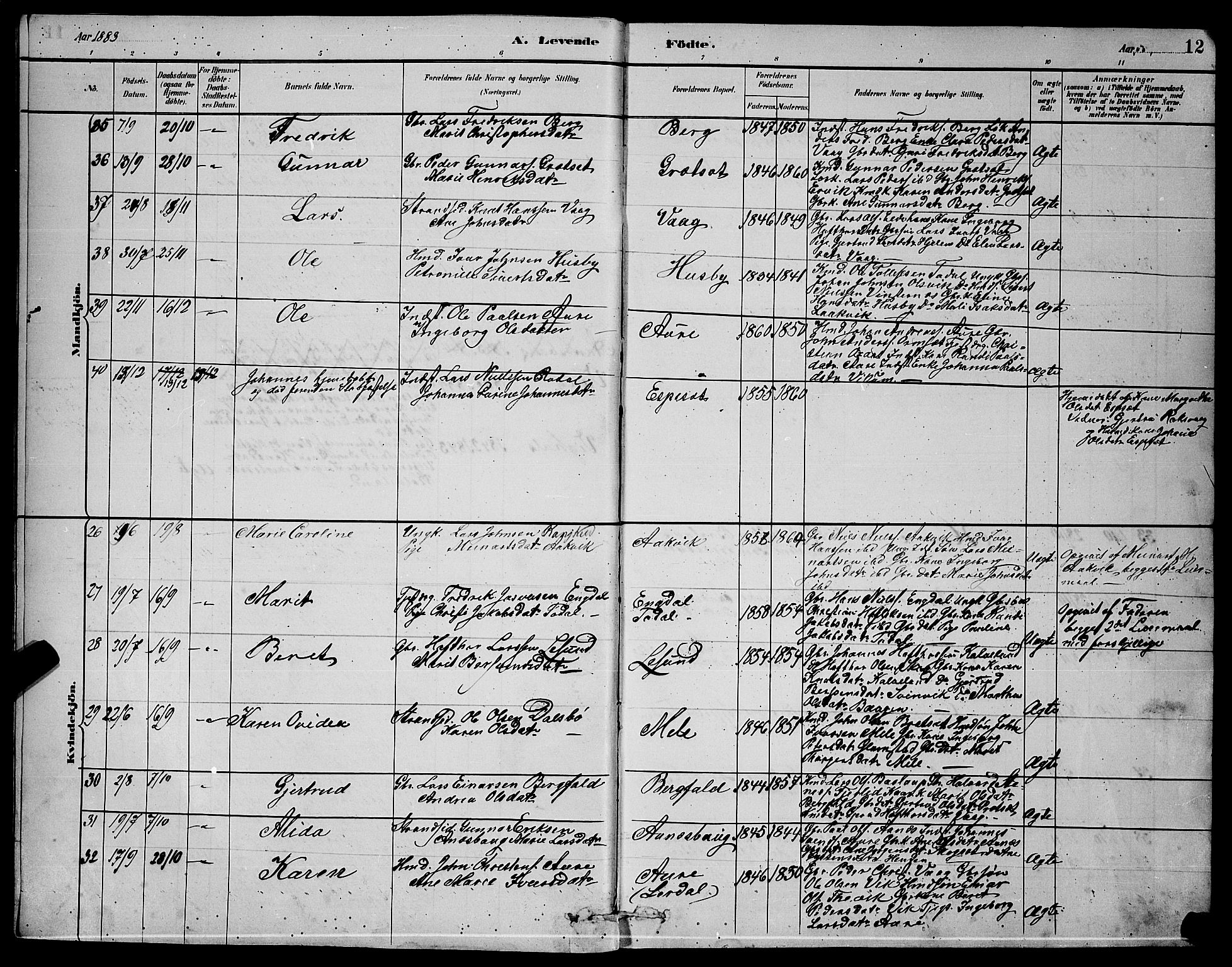 Ministerialprotokoller, klokkerbøker og fødselsregistre - Møre og Romsdal, AV/SAT-A-1454/578/L0909: Parish register (copy) no. 578C02, 1882-1900, p. 12