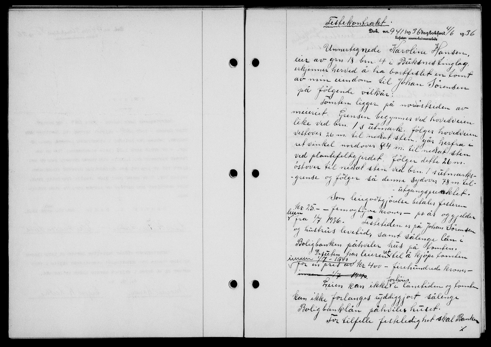 Lofoten sorenskriveri, SAT/A-0017/1/2/2C/L0033b: Mortgage book no. 33b, 1936-1936, Diary no: : 941/1936