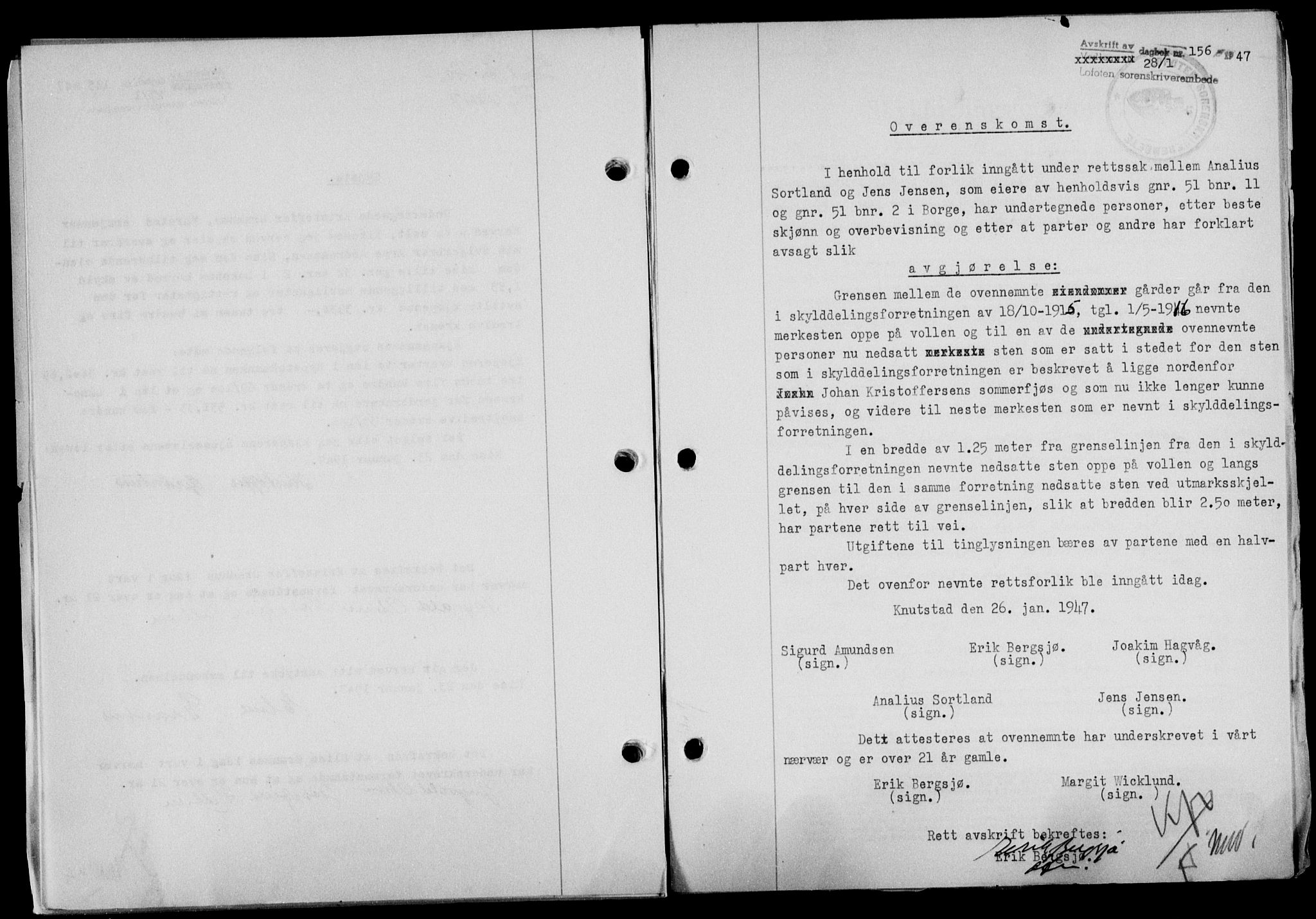 Lofoten sorenskriveri, SAT/A-0017/1/2/2C/L0015a: Mortgage book no. 15a, 1946-1947, Diary no: : 156/1947