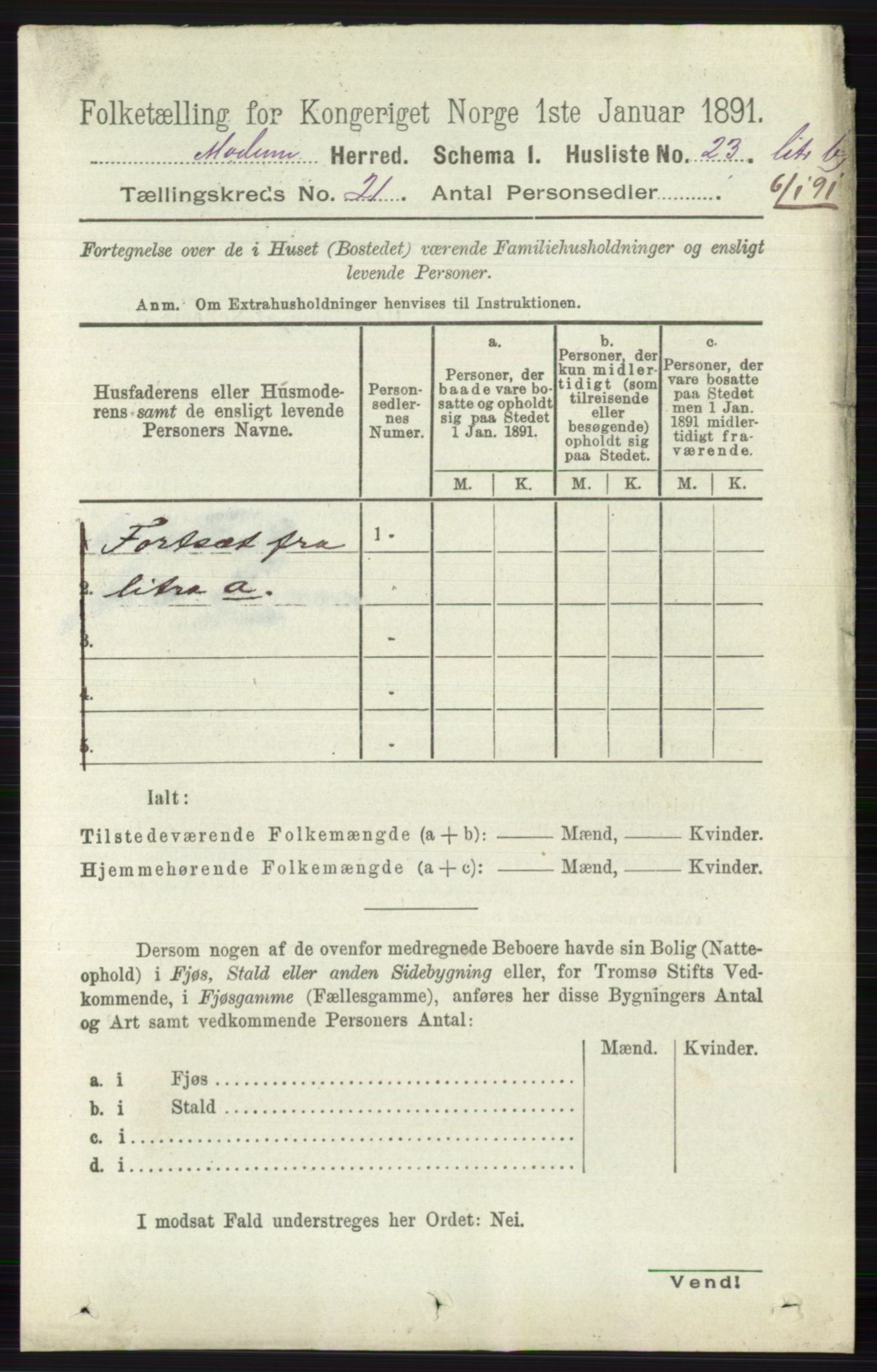 RA, 1891 census for 0623 Modum, 1891, p. 8086