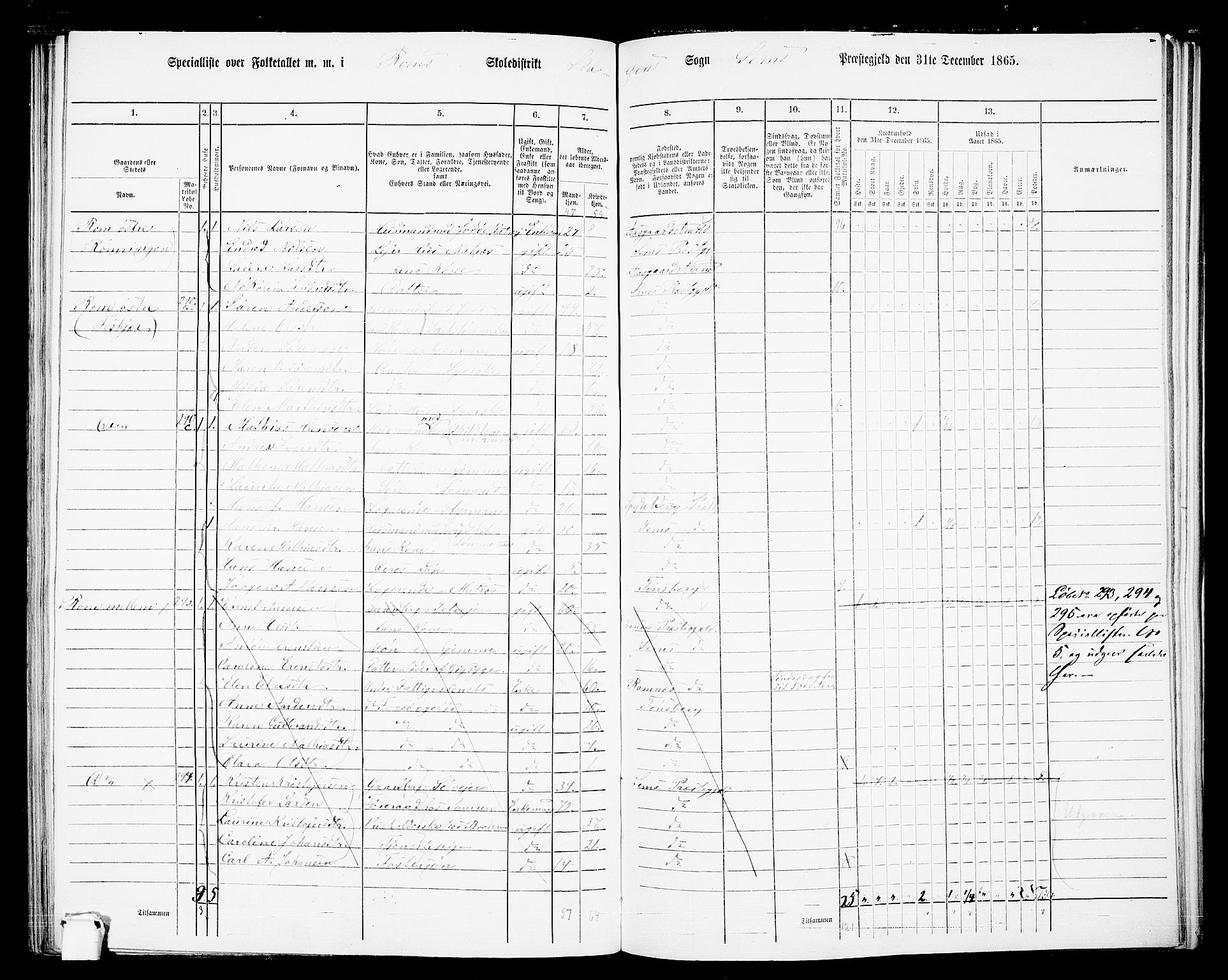 RA, 1865 census for Sem, 1865, p. 133